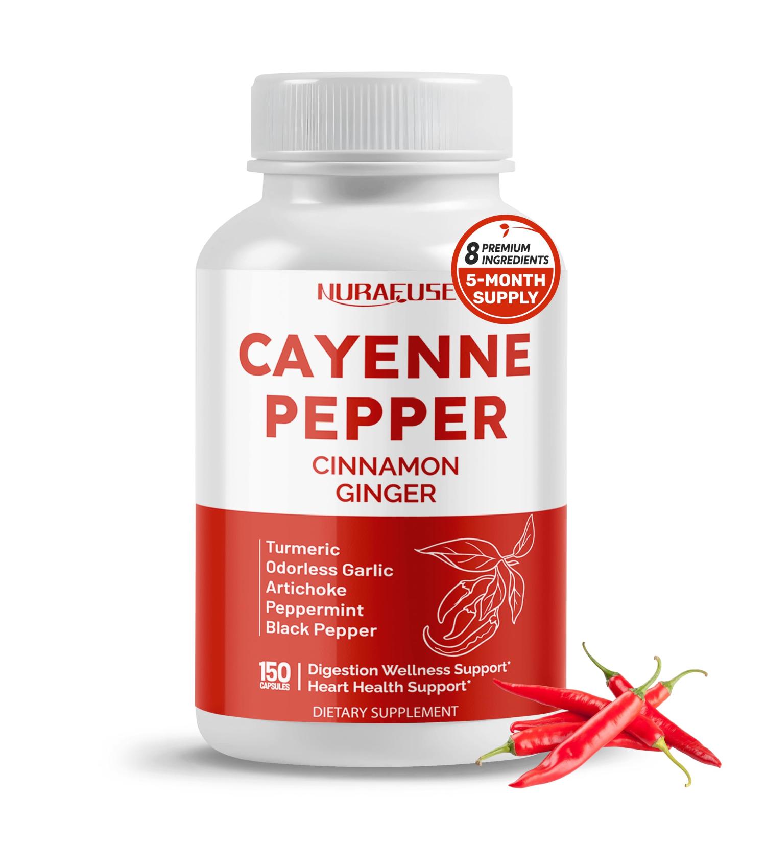 Cayenne Pepper 8-in-1 Formula - with Cinnamon Ginger Turmeric Odorless Garlic Artichoke Non-GMO Gluten-Free Soy-Free 150 count (pack of 1) - Buy Online on GoSupps.com