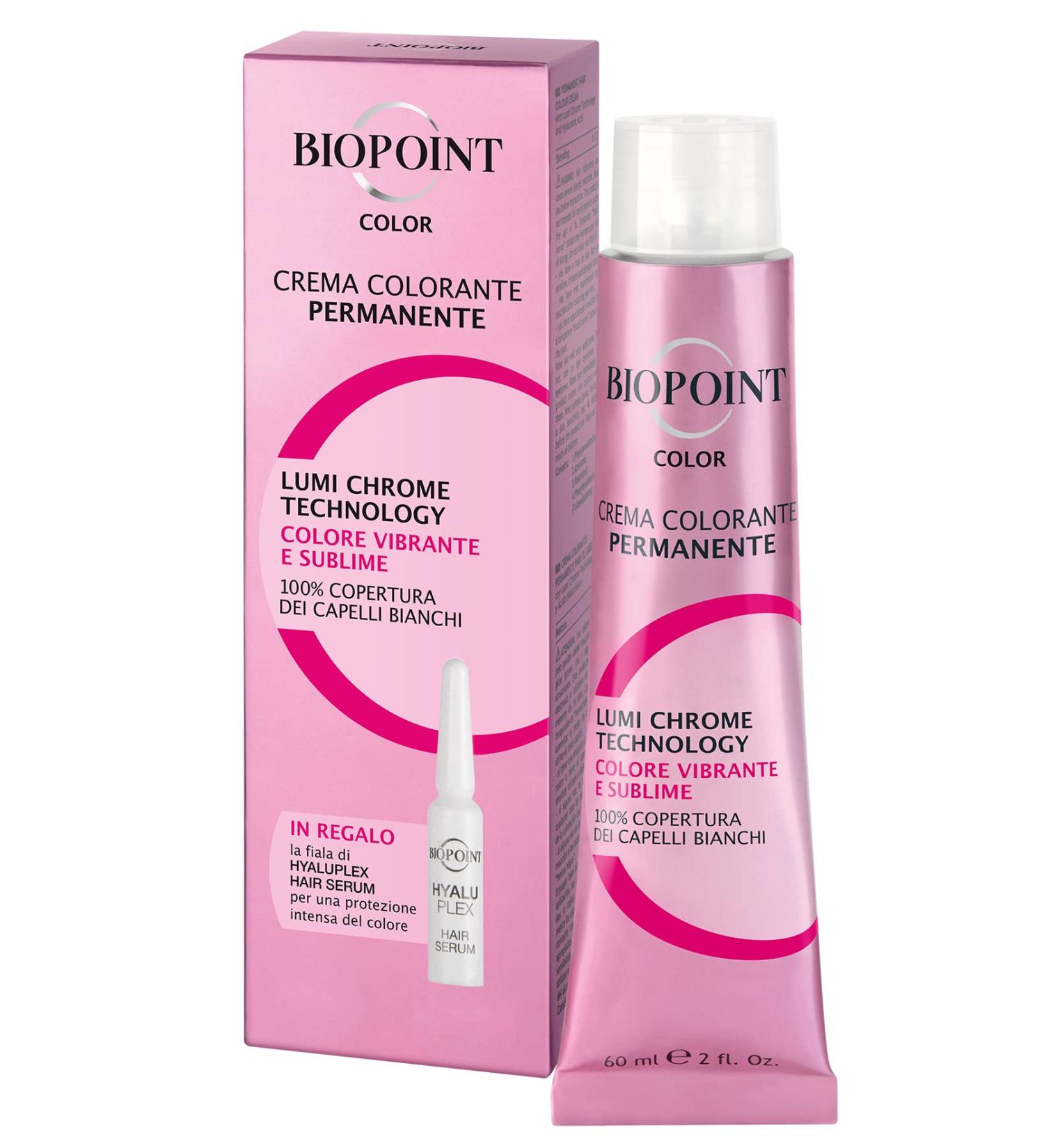 Biopoint Color Permanent Hair Color with Hyaluplex Serum Ampoule hair color with hyaluronic acid nourishes moisturizes and gives a brilliant and intense color 60 ml - Buy Online on GoSupps.com