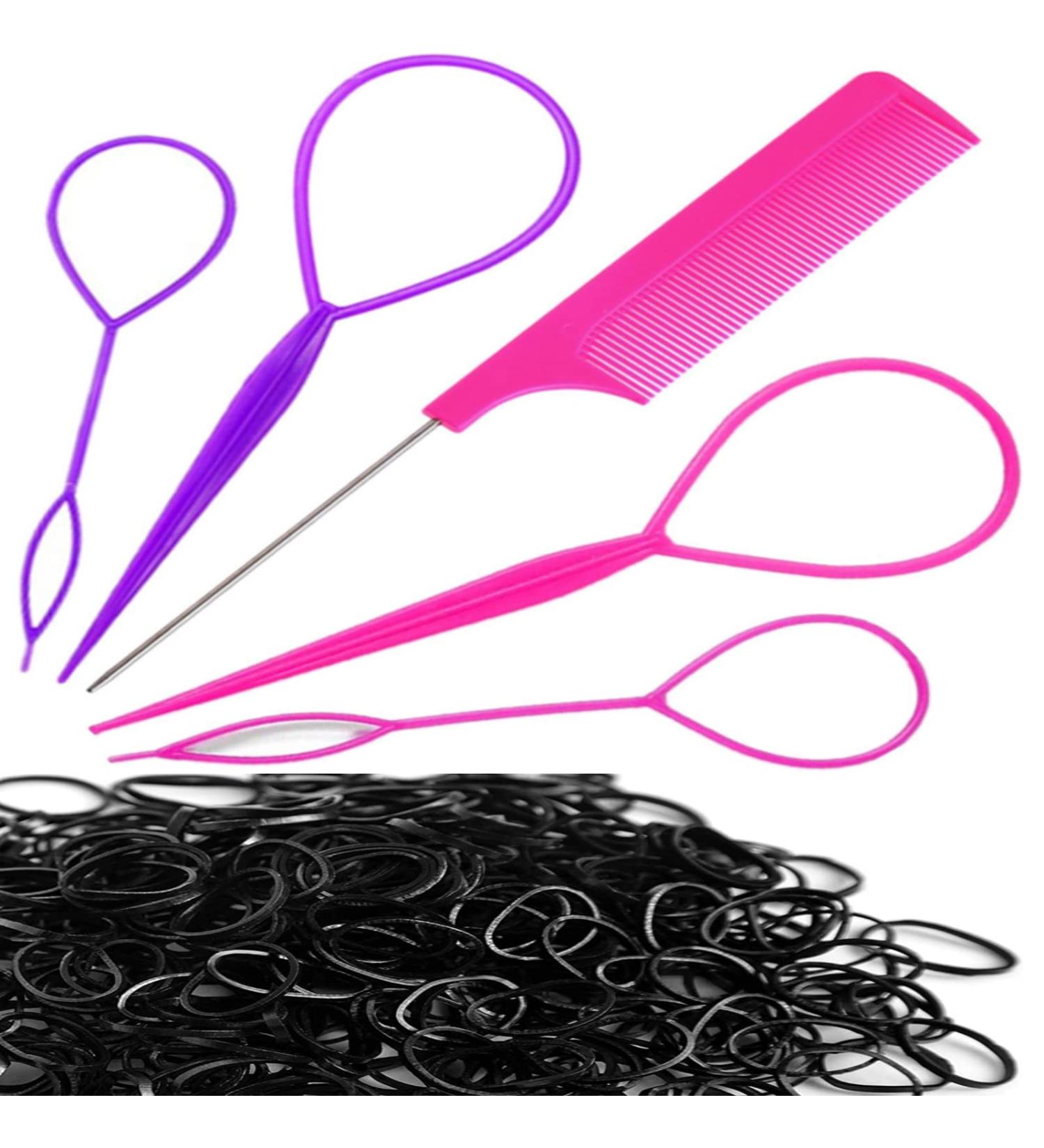 1000 Pack Black Elastic Hair Ties with Hair Styling Tools for Women and Girls - Buy Online on GoSupps.com