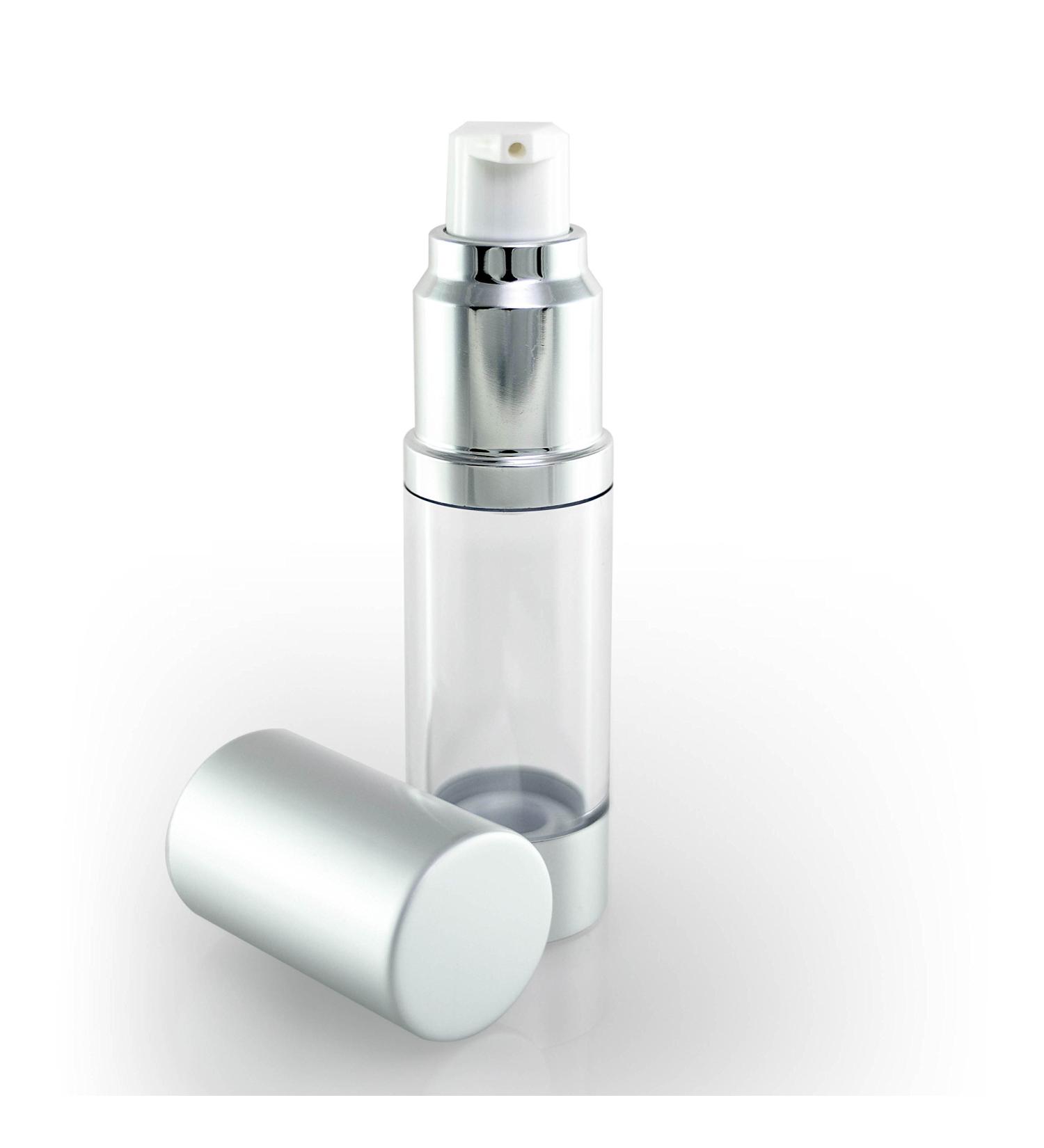 Luxe Airless Bottle 15 ML - Matte Silver & Clear | Premium Quality eCommerce Shipping Worldwide - Buy Online on GoSupps.com