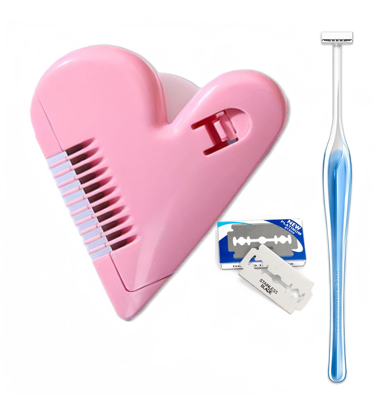 Munyee Hua Intimate Grooming Set for Women - 3 Razors Storage Bag & Toothbrush Set - Stylish Pink Heart Design - Buy Online on GoSupps.com