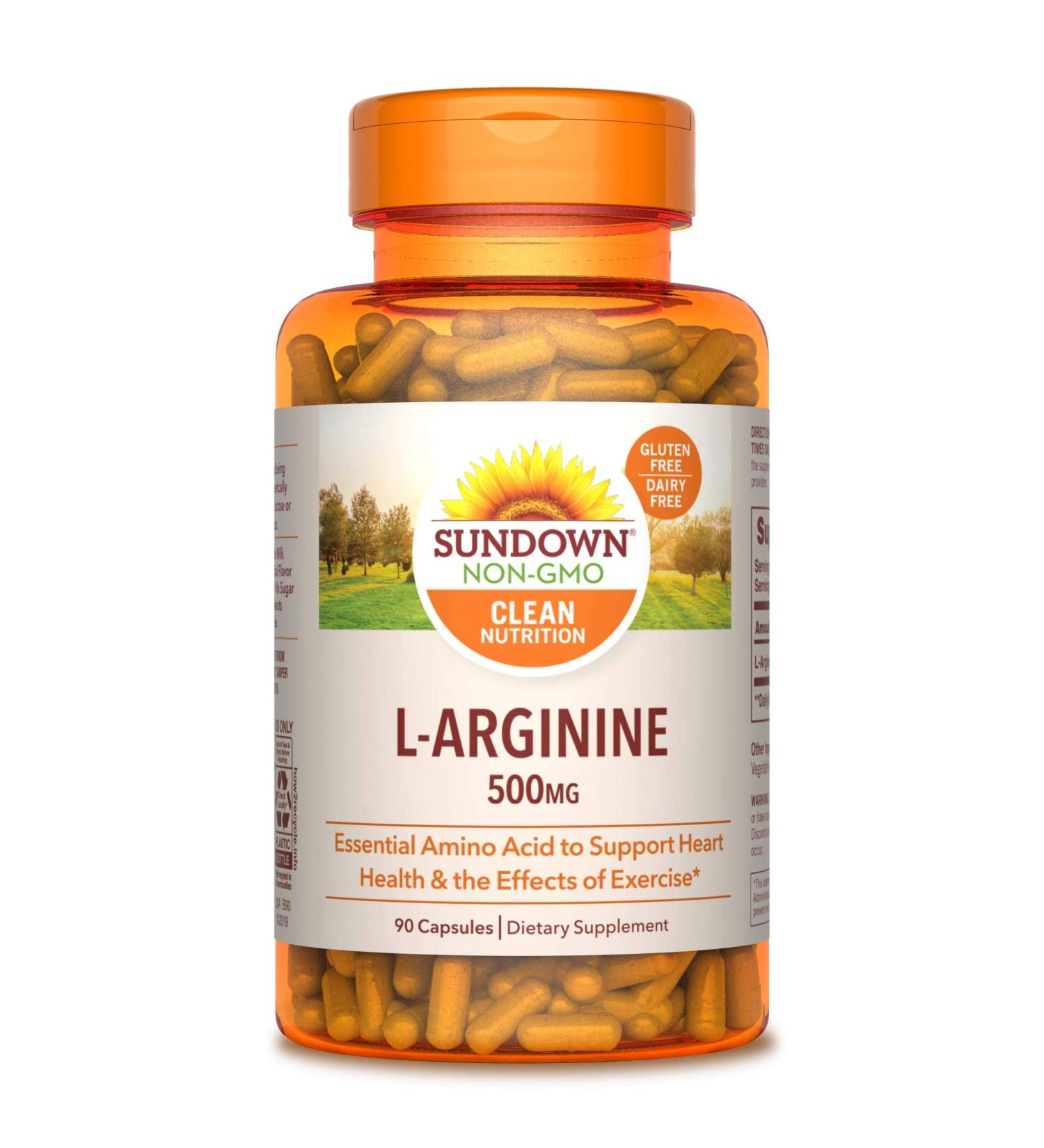 Sundown L-Arginine 500mg - 90 Capsules | Dietary Supplement for Cardiovascular Health - Buy Online on GoSupps.com