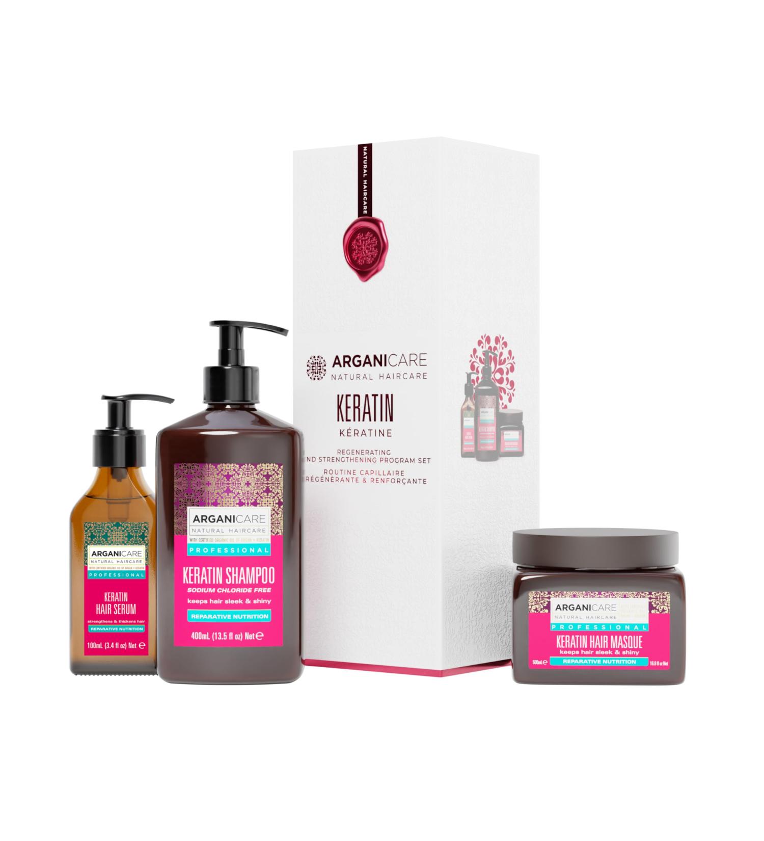ARGANICARE | Shampoo + Mask + Keratin Serum | Intensely Regenerates Hair | Prevents & Treats Split Ends | Soft & Shiny Hair | Made in France | 400ML + 500ML + 100ML