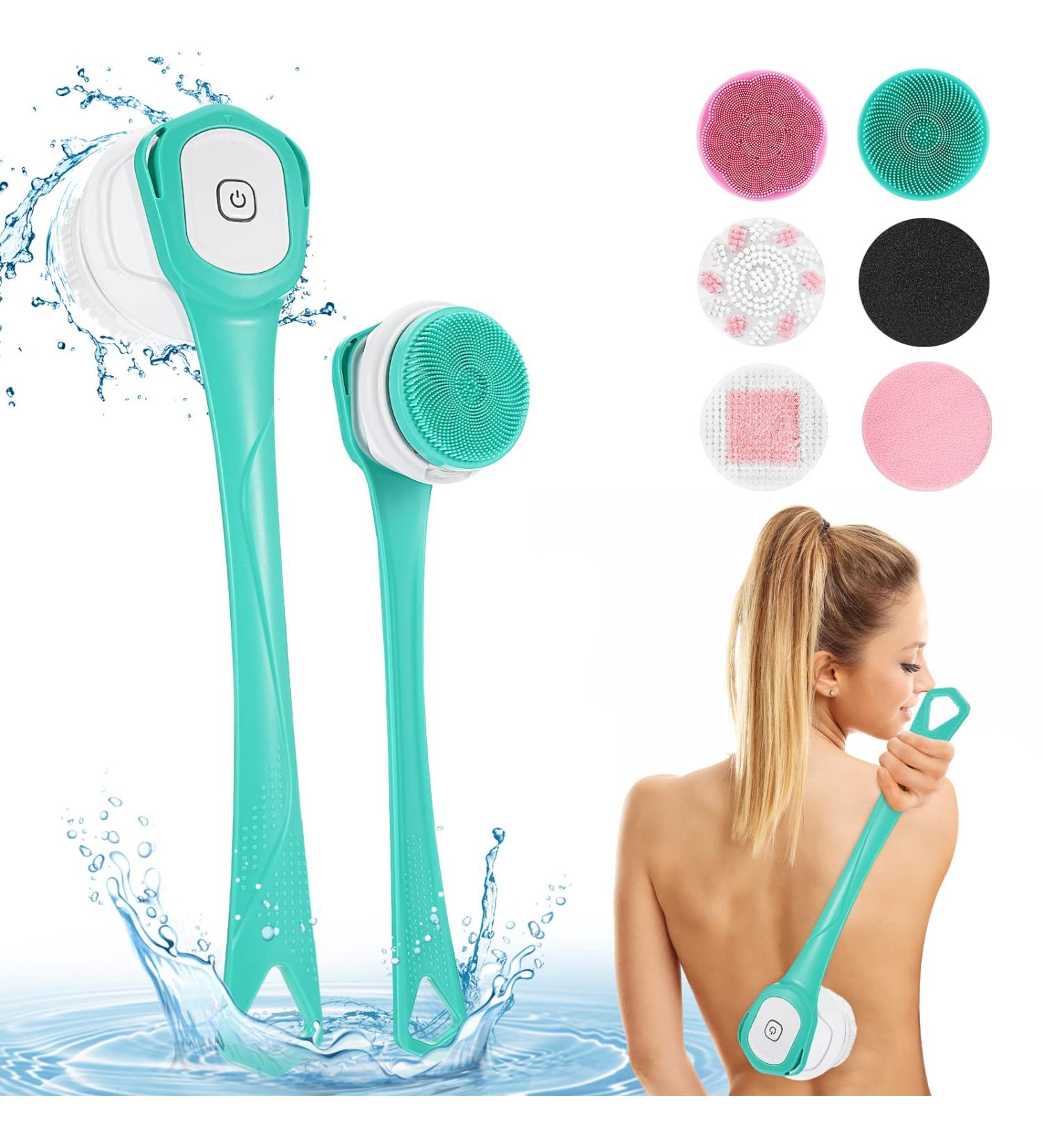 Jhua Rechargeable Electric Body Scrubber with 6 Spin Brush Heads - Waterproof Deep Cleaning Silicone Exfoliating Body Bath Brush for Men and Women - Buy Online on GoSupps.com