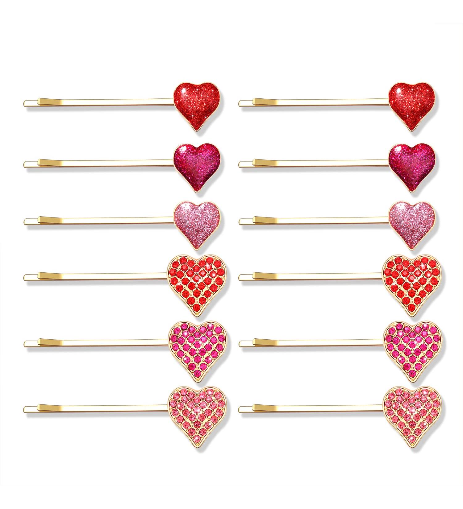 12 Pack Boderier Valentine's Day Heart Bobby Pins - Red Enamel Rhinestone Hairpins for Women & Girls - Buy Online on GoSupps.com