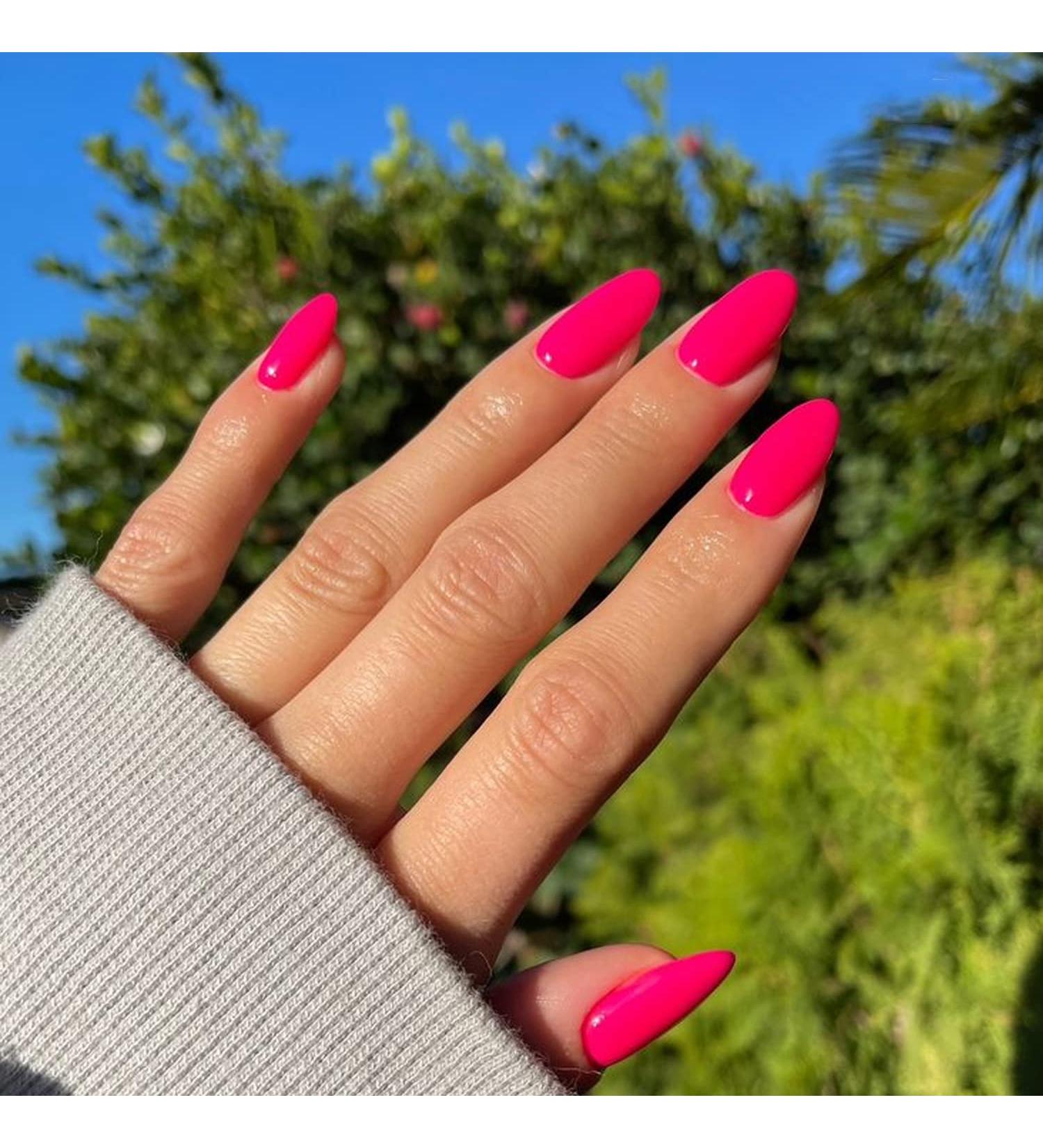 Vamony Press On Nails - 48Pcs Glossy Short Pink Solid Almond Fake Nails Kit for Women & Girls | Press-On Manicure Set with Prep Pad & Mini File - Perfect Christmas Gift - Buy Online on GoSupps.com