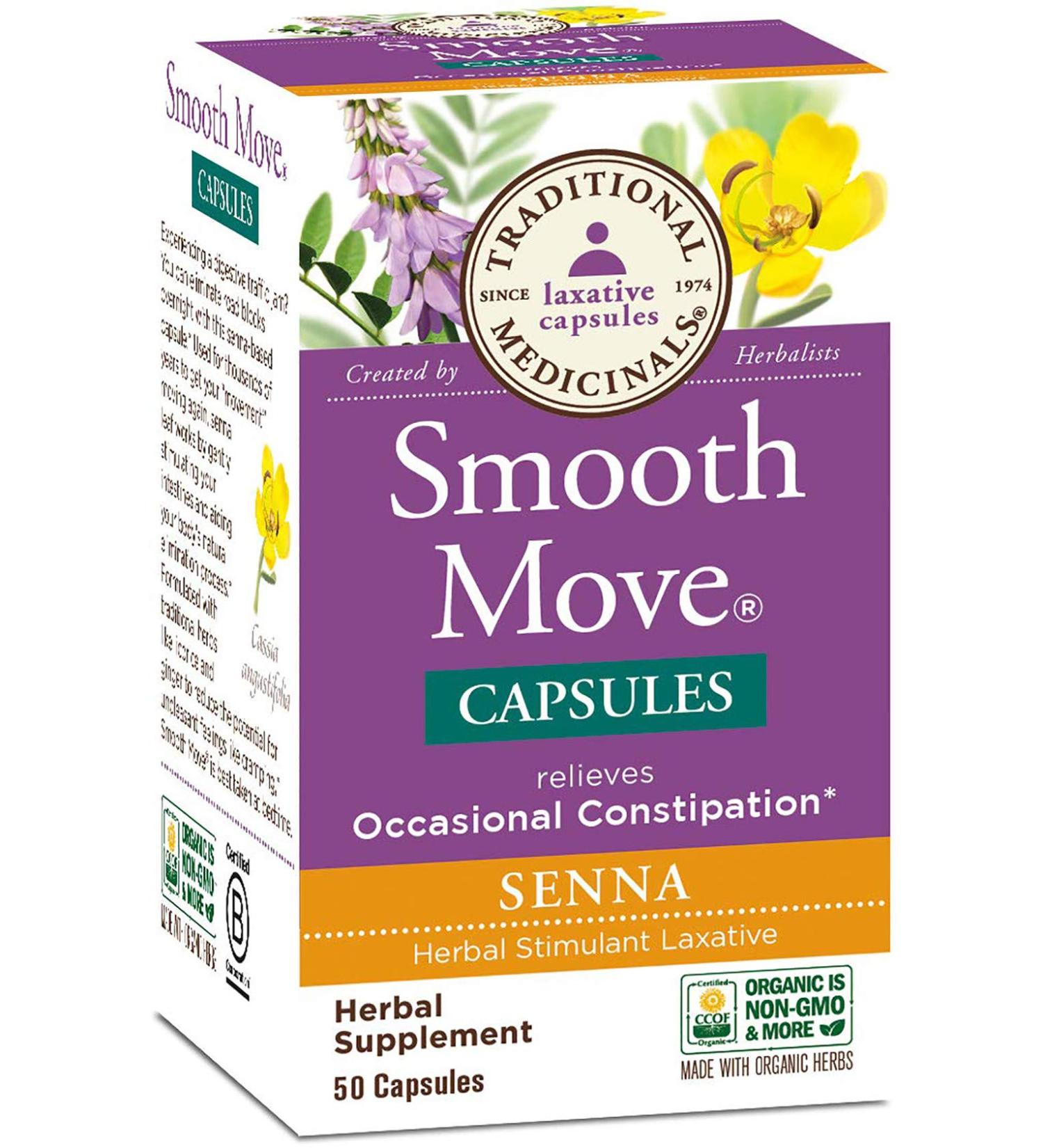 Traditional Medicinals Smooth Move Senna Laxative Capsules - Natural Constipation Relief - 50 Capsules - Buy Online on GoSupps.com