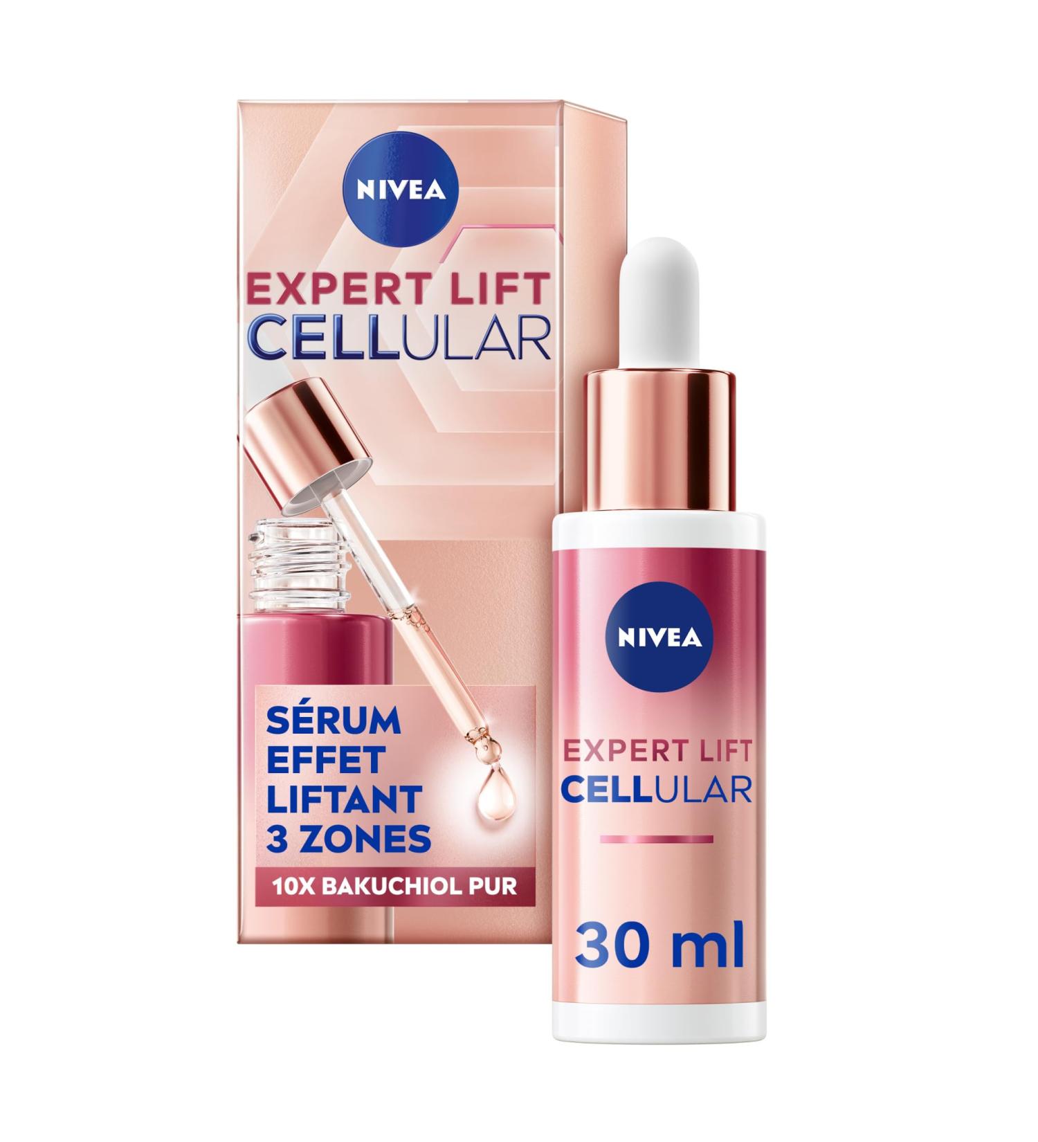 NIVEA Cellular Expert Lift 3-zone lifting effect facial serum (1 x 30 ml) Anti-wrinkle facial care concentrated in Bakuchiol Anti-aging serum for face neck & d collet  - Buy Online on GoSupps.com