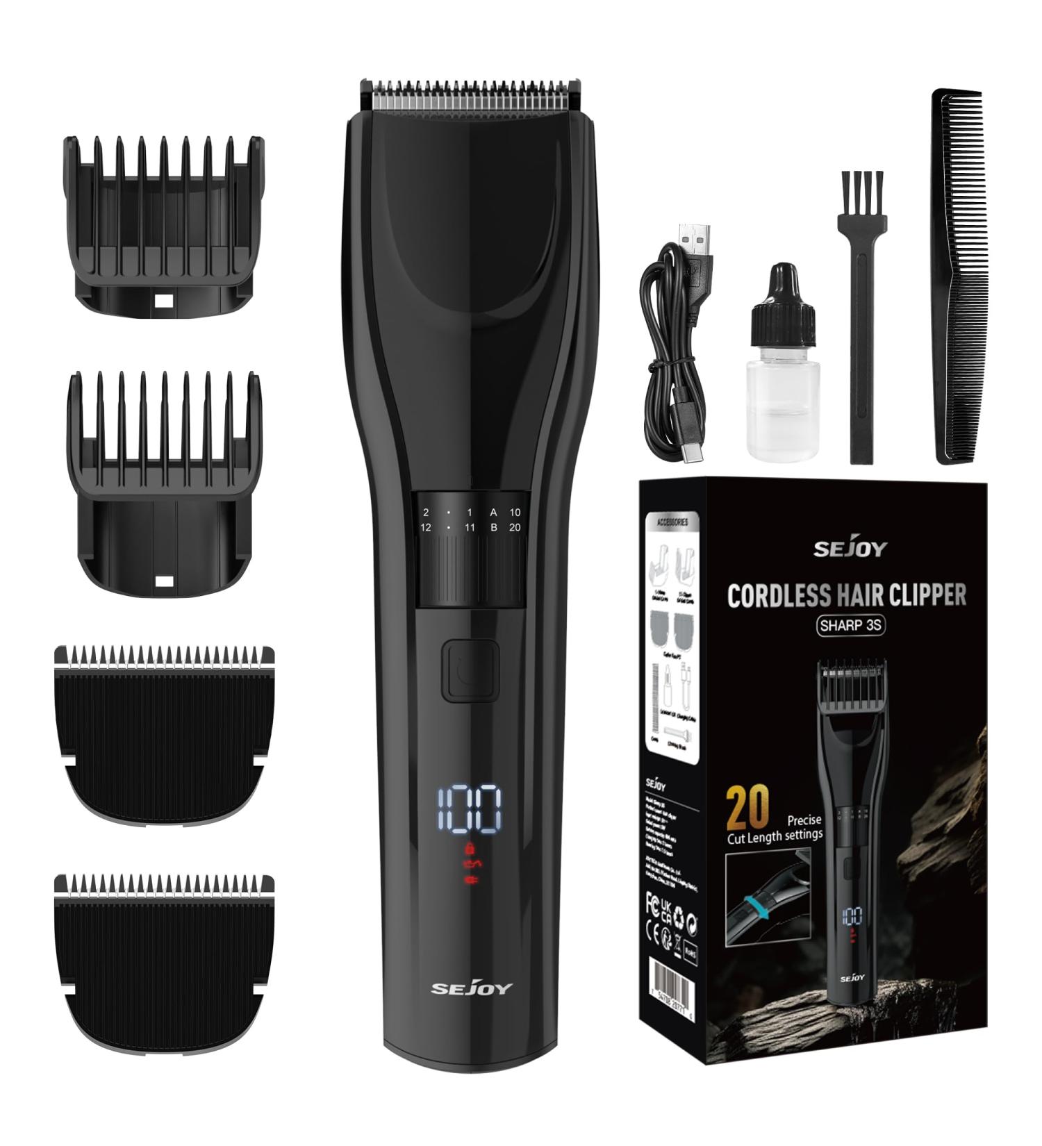 Sejoy Hair Clipper - Cordless Rechargeable Hair Clippers for Men Women & Children with LED Display - Home Haircut Includes 2 Replacement Blades - Buy Online on GoSupps.com