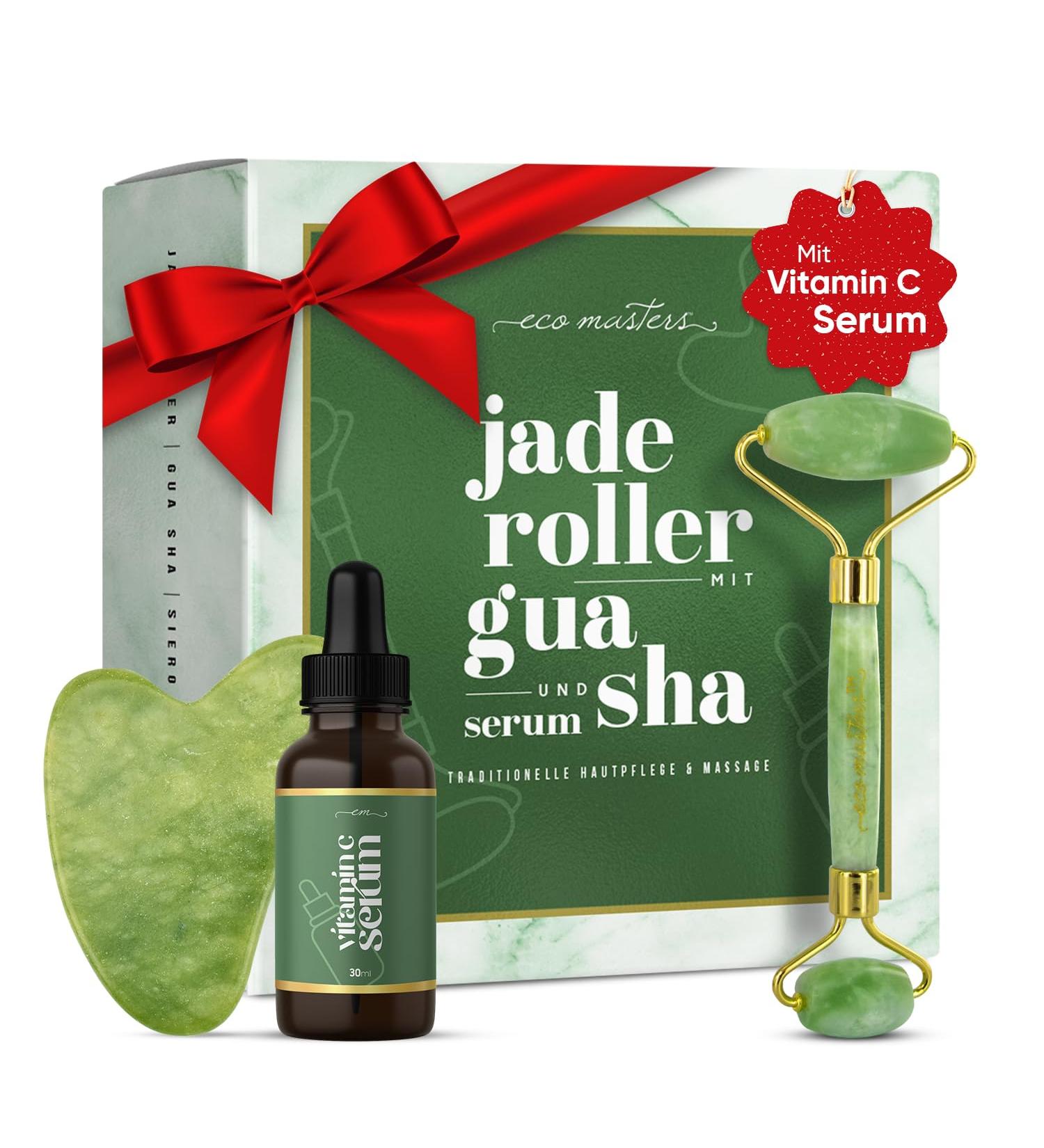 Premium Jade Roller & Gua Sha Set with Vitamin C Serum | Facial Massage Tool for Dark Circles & Folds - Perfect Gift for Men & Women - Buy Online on GoSupps.com