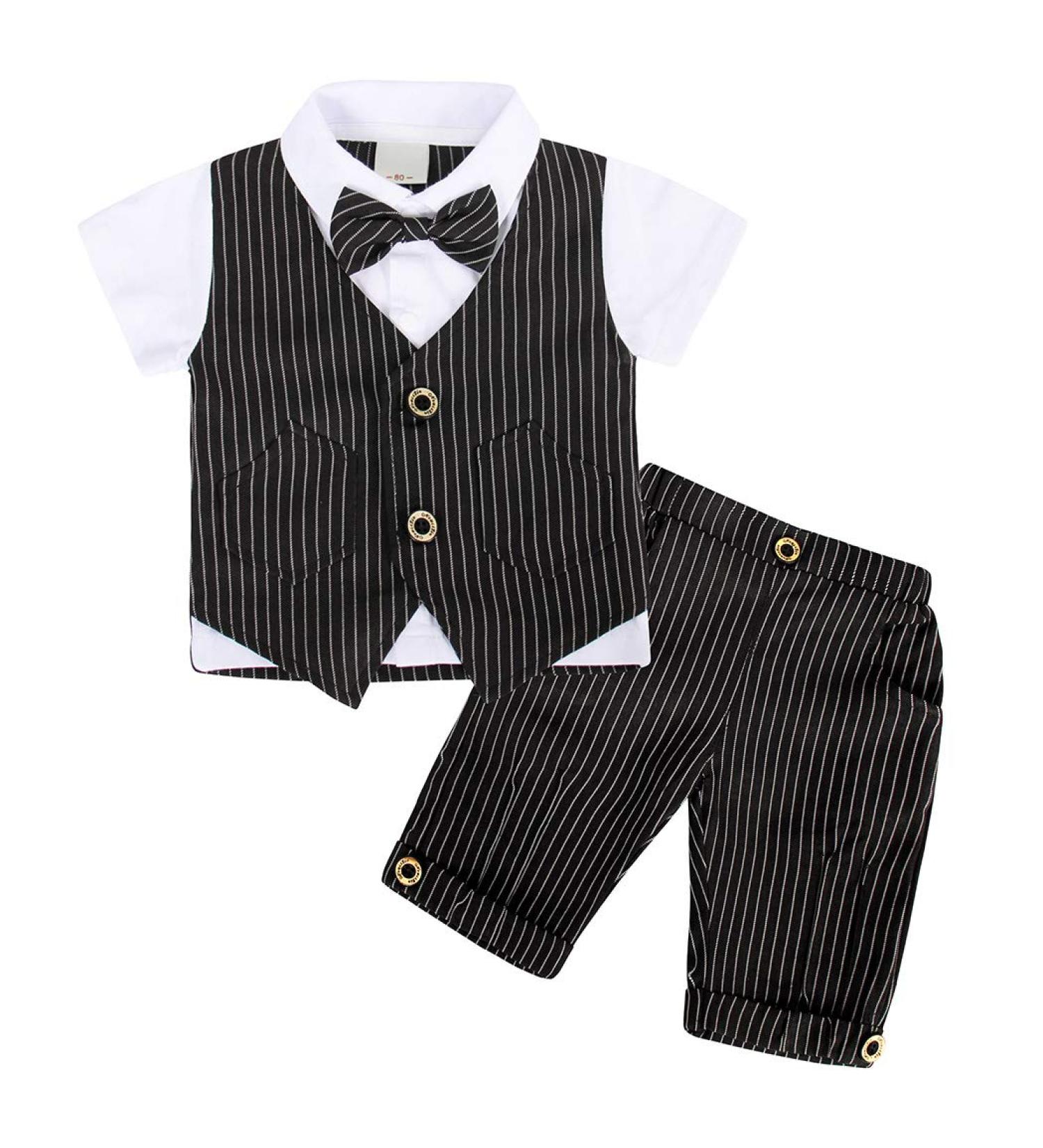 AmzBarley Baby Boys Tuxedo Rompers Suit | Formal Outfit for Kids | Gentleman Dress Shirt Pants Vest Bowtie | Black 1-2 Years - Buy Online on GoSupps.com