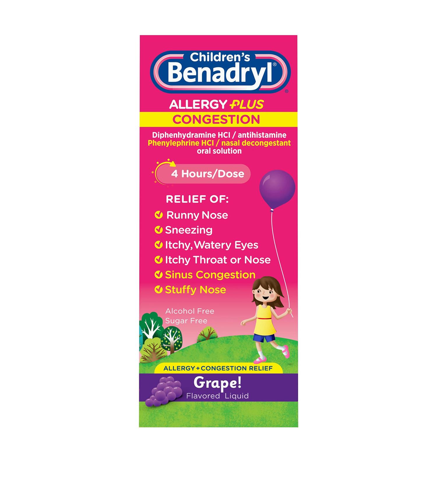 Benadryl Children's Allergy + Congestion Grape Liquid Medicine 4 fl. oz - Buy Online on GoSupps.com