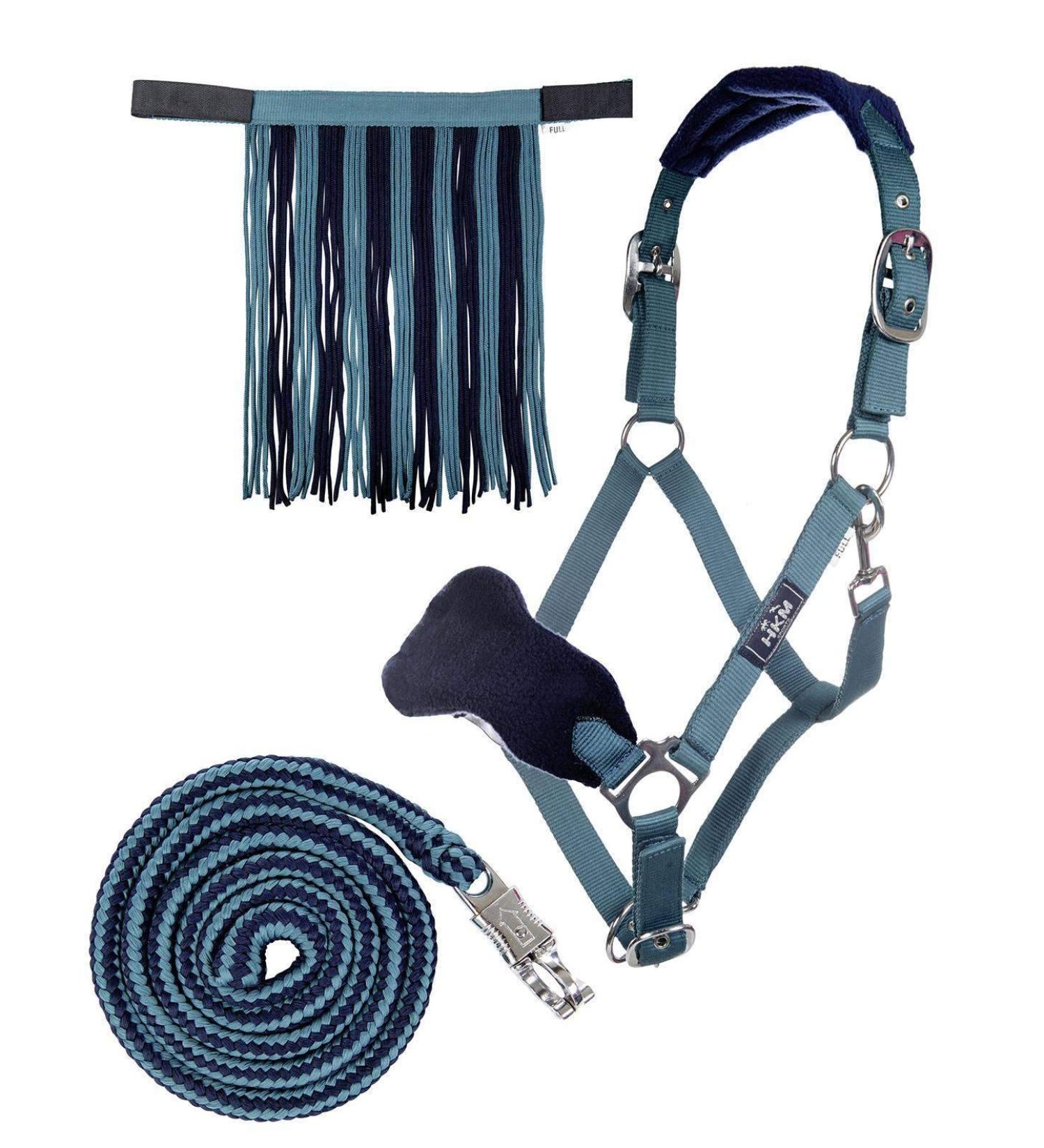 HKM Halter with Rope Panic & Fly Fringes - Petrol/Navy Warmblood | International Shipping Available - Buy Online on GoSupps.com