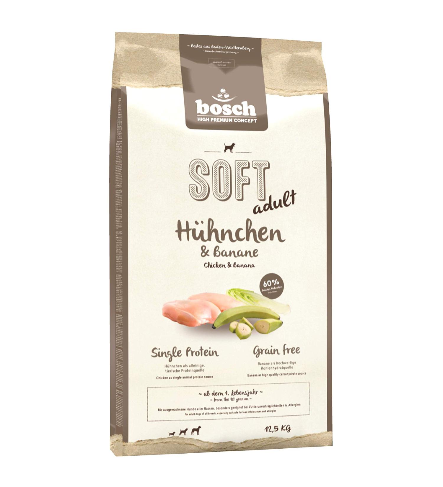Buy Bosch HPC Soft Chicken & Banana - Grain-Free Half-Moist Dog Food for All Breeds | 12.5 kg - Single Protein Nutrition - Buy Online on GoSupps.com