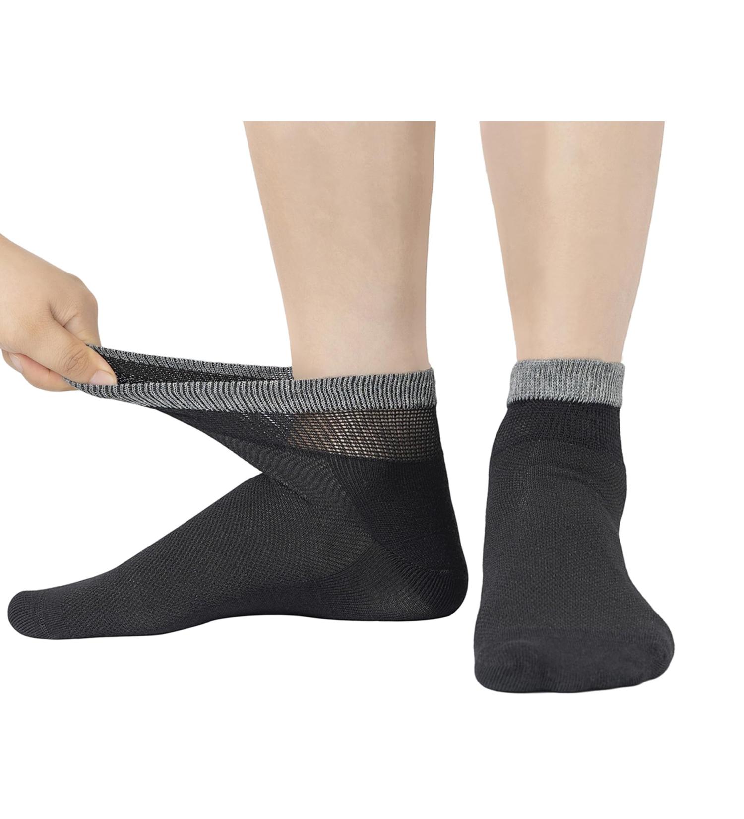 Yomandamor Bamboo Diabetic Socks for Men - 6 Pairs, Size 10-13, Lightweight & Seamless Ankle Socks in Black - Buy Online on GoSupps.com
