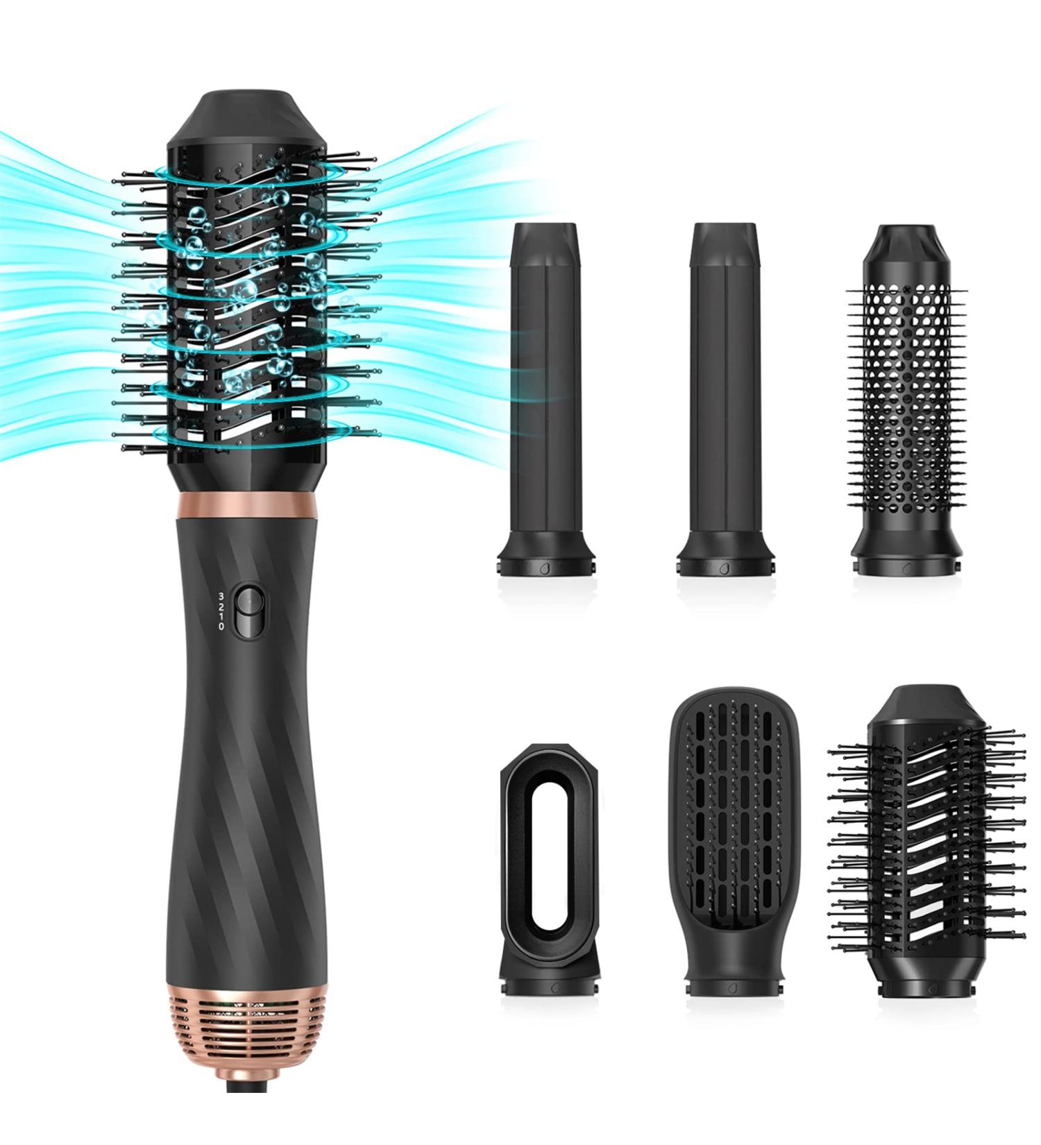 UKLISS 6 in 1 Hot Air Brush Hair Dryer Set - Negative Ionic Detachable Styling Tool for Curling, Straightening, Volumizing - Black-623 - Buy Online on GoSupps.com