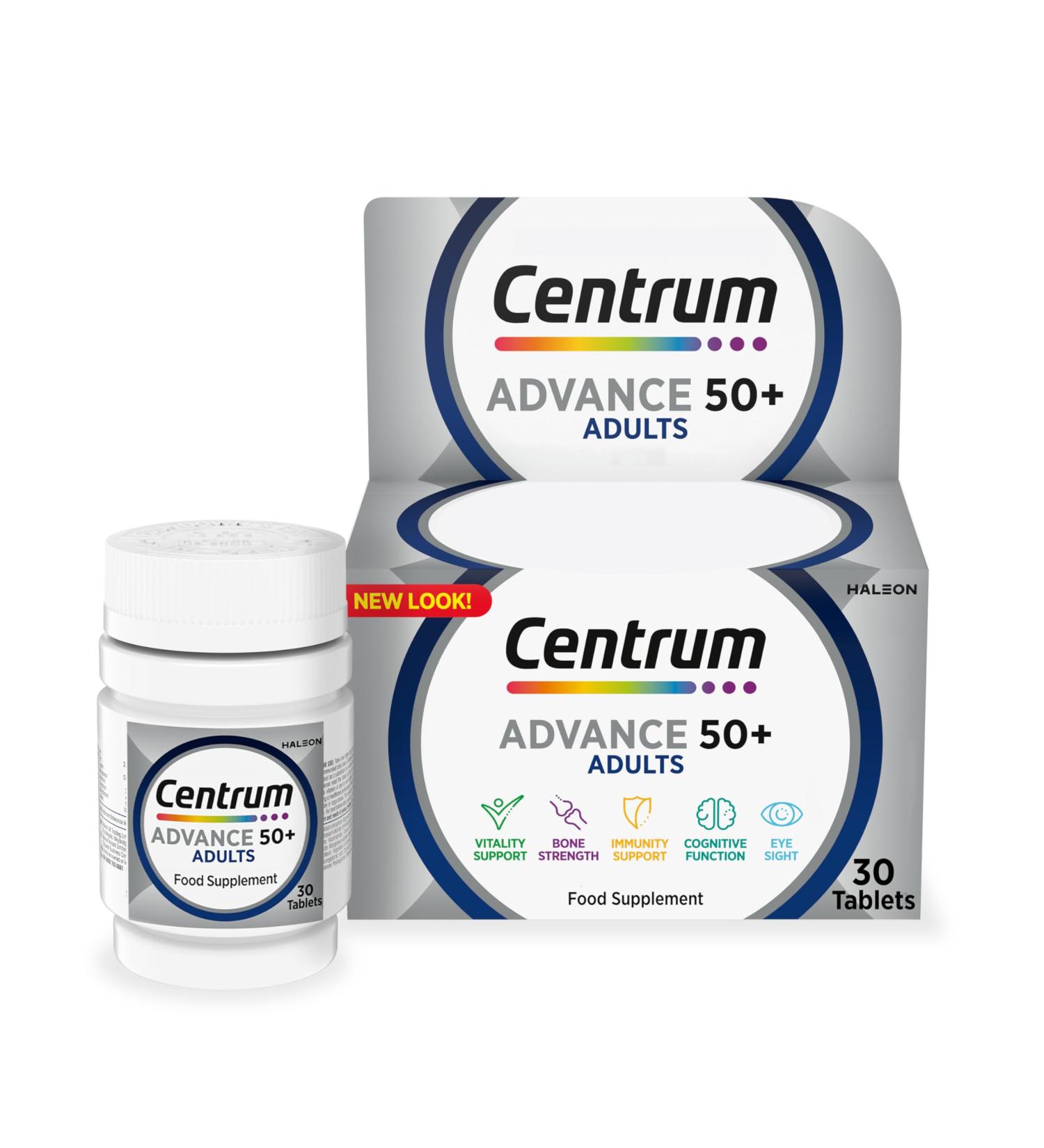 Centrum Advance 50+ Multivitamin & Mineral Tablets - 30 Count - Vitamin D - 24 Essential Nutrients - Complete Multivitamin - Packaging May Vary - Buy Online on GoSupps.com