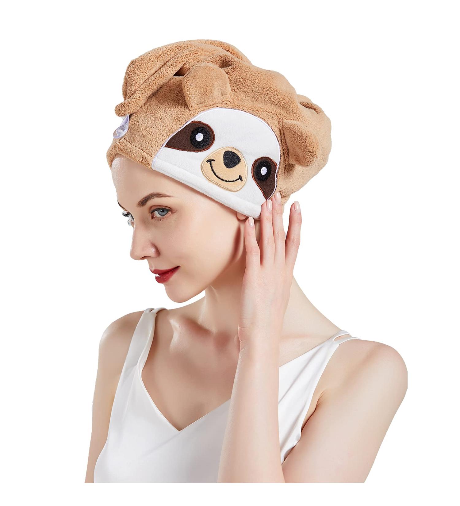 Super Absorbent Sloth Hair Towels | Quick Drying & Cute Sloth-Hair Turban for Women | Anti-Frizz Twist Hair Towels - Buy Online on GoSupps.com