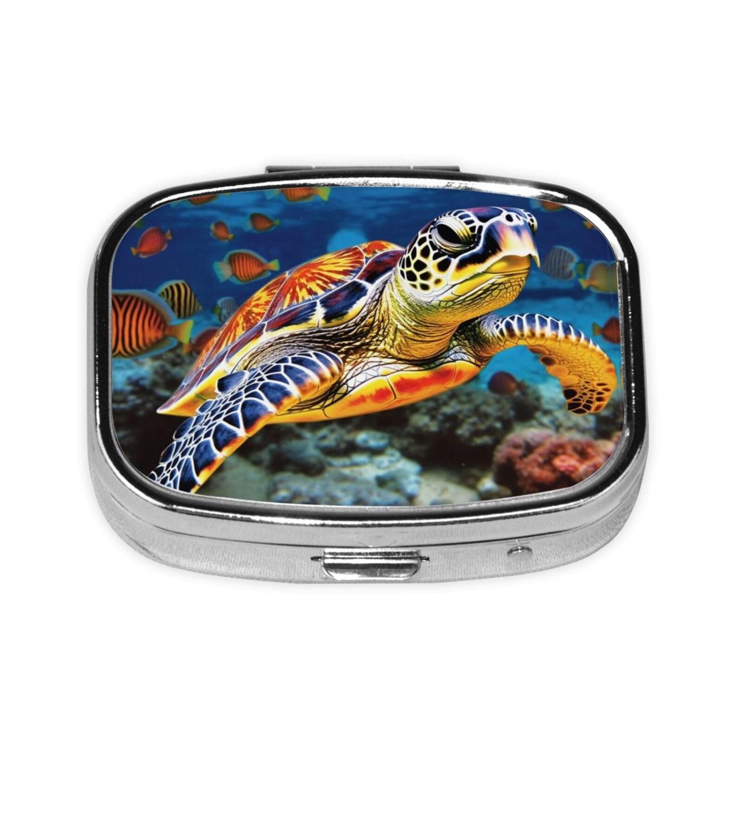 Colorful Sea Turtle Pill Case | 2 Compartment Small Travel Pill Box Organizer for Purse & Travel Gifts - Buy Online on GoSupps.com