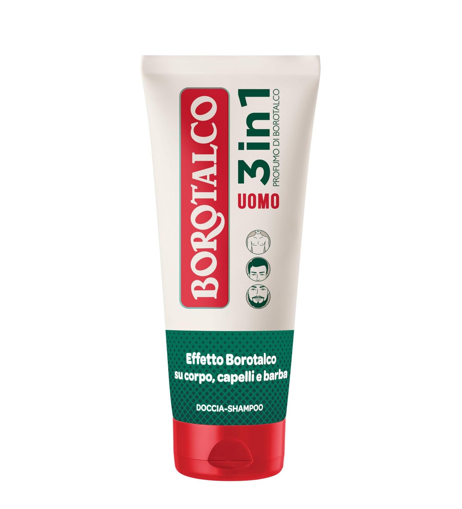 Borotalco Shampooing Douche Homme 3 en 1 Corps Cheveux et Barbe Parfum Original Corps Cheveux et Barbe Propre Doux et Parfum Test Dermatologiquement - 200ml