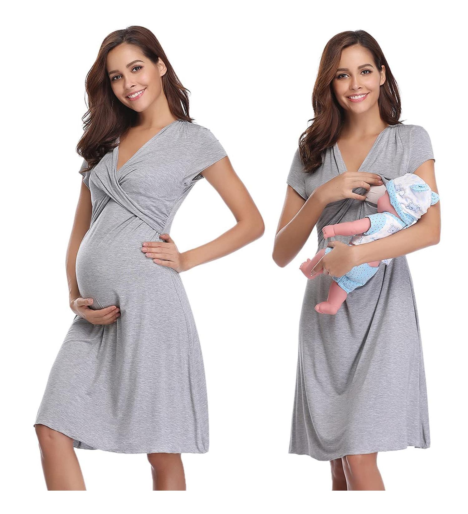 Irdcomps Women's Breastfeeding Nightdress - Maternity Nursing Nightgown in Grey - Buy Online on GoSupps.com