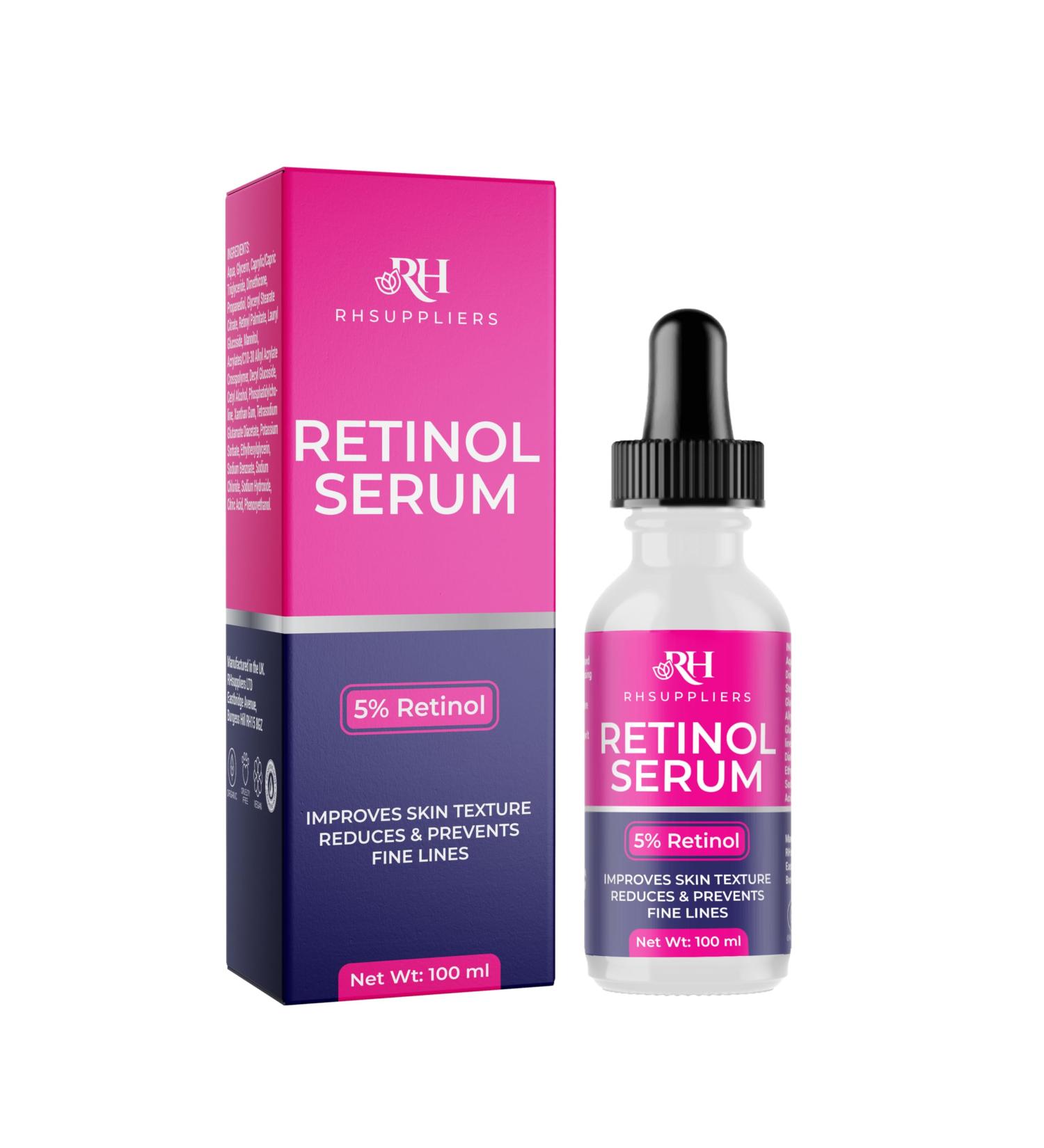 Retinol Serum 100ml 5% - Anti-Aging Powerhouse with Vitamin C Hyaluronic Acid - Lasts Twice as Long! Fade Wrinkles Fine Lines and Dark Spots - Dermatologist Approved