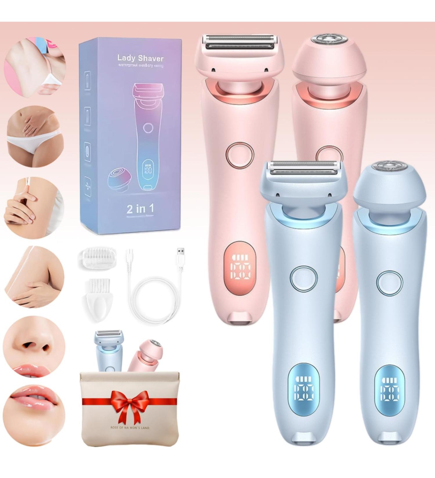 Duskofficial Razor Duskofficial The Glide Pro 3.0 Waterproof Electric Razor 2 in 1 Electric Waterproof Shaver Razors Bikini Trimmer for Women Painless Hair Removal Removable Head (Pink+Blue) - Buy Online on GoSupps.com