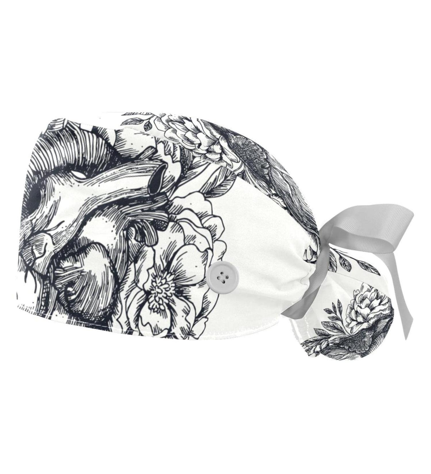 Cute Panda Scrub Caps 2PCS Set for Women | Beach Bench Bouffant Working Hat with Ponytail Holder | Long Hair Covers | Pattern 06 - Buy Online on GoSupps.com