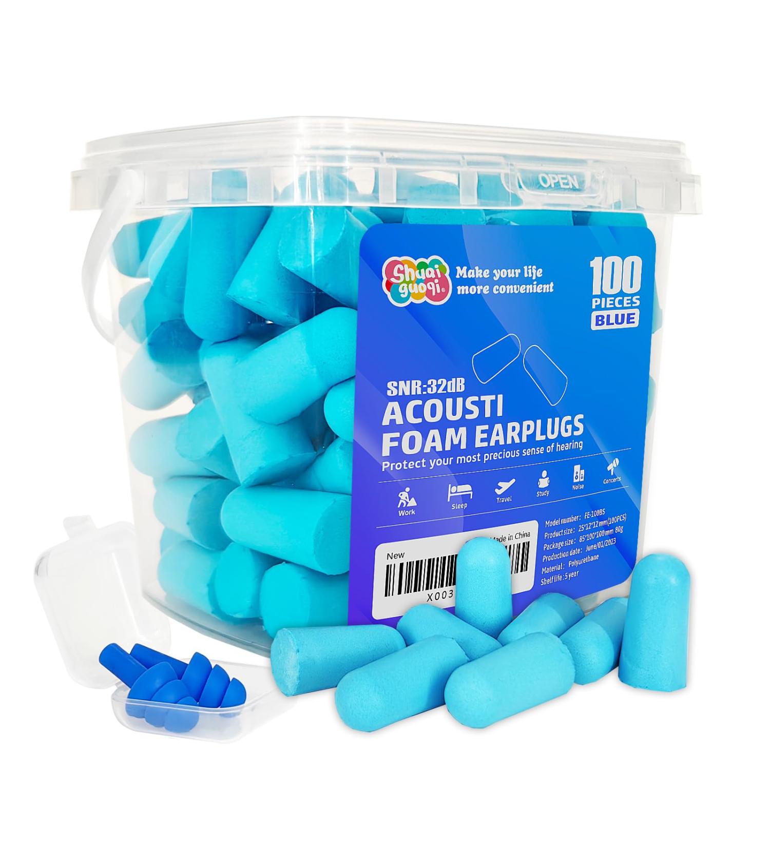 100 Pcs Soft Foam Ear Plugs | Noise Cancelling for Sleep Study & Travel | Blue Disposable Earplugs - Buy Online on GoSupps.com
