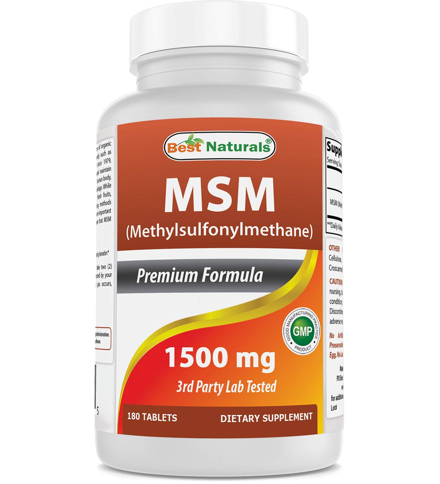 B est Naturals MSM 1500mg Tablets - 180 Count | Pure MSM Supplement for Joint Health - Buy Online on GoSupps.com