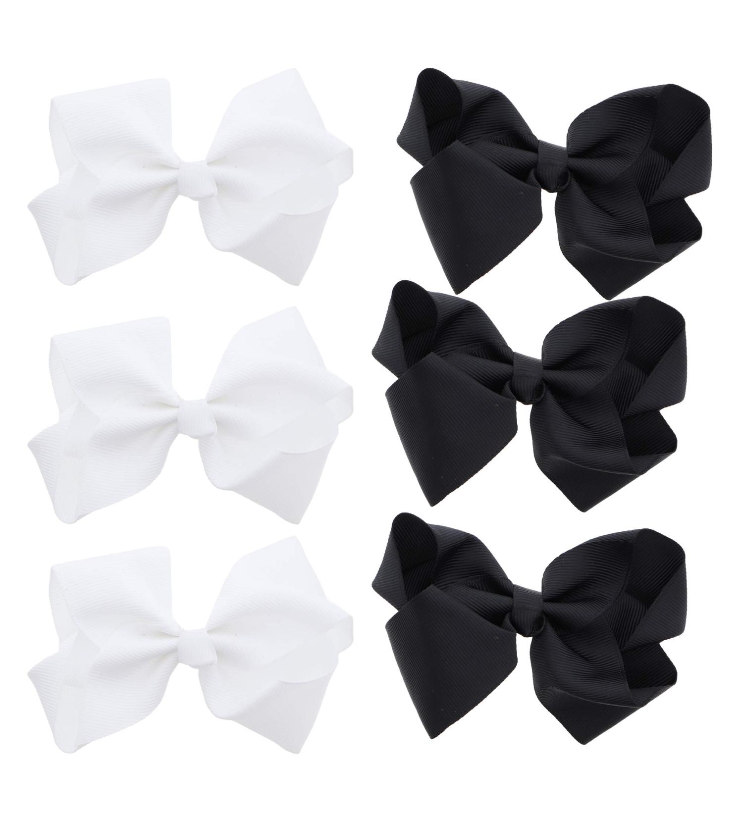 3 Inch Grosgrain Bow Set for Little Girls - White and Black (Pack of 6) - Buy Online on GoSupps.com