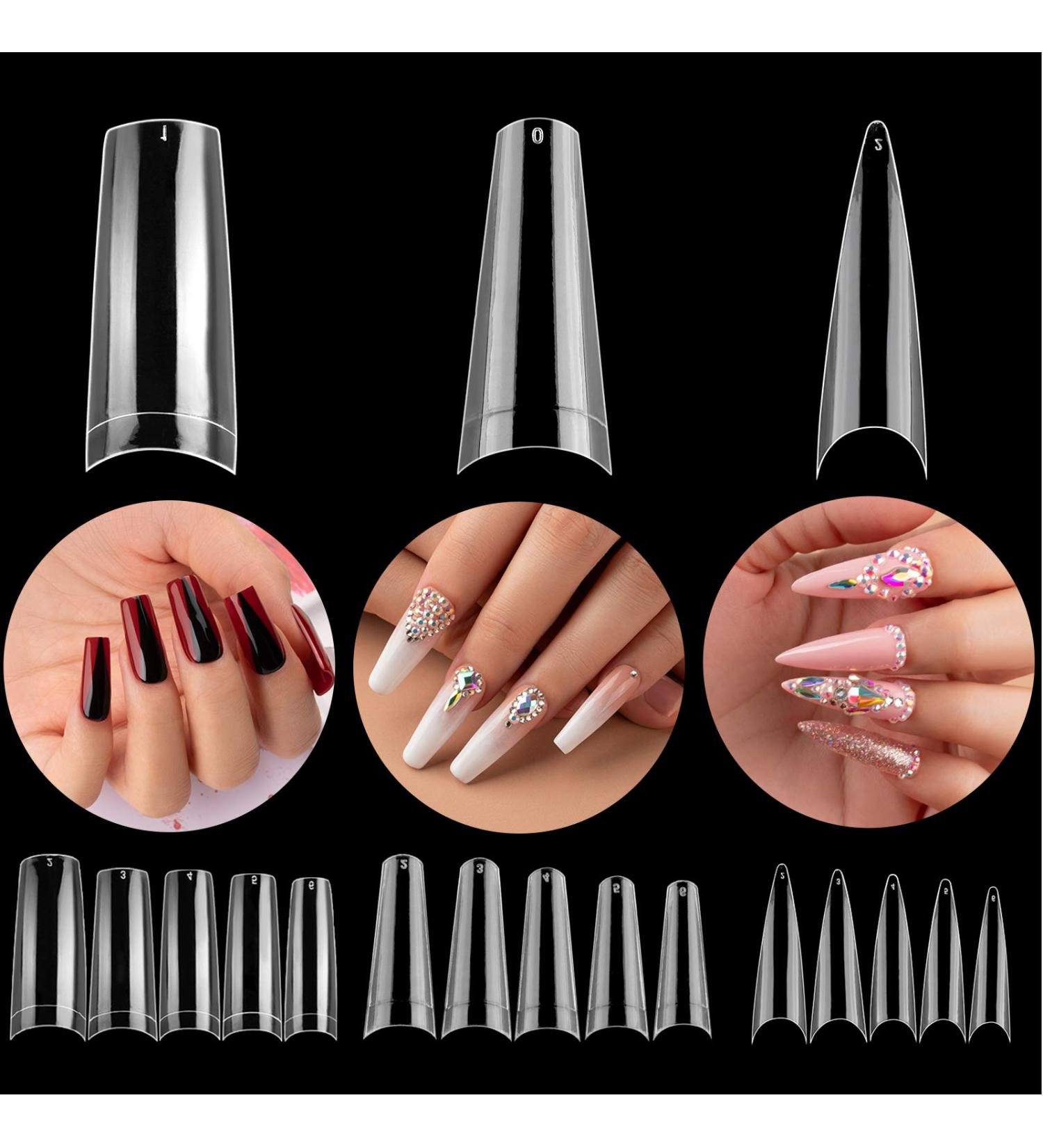 Beetles 3 Styles Acrylic Nail Tips - 488 Pcs Clear False Nails for Acrylic/Dip Powder/Poly Gel Extension - DIY Nail Art Kit - Buy Online on GoSupps.com
