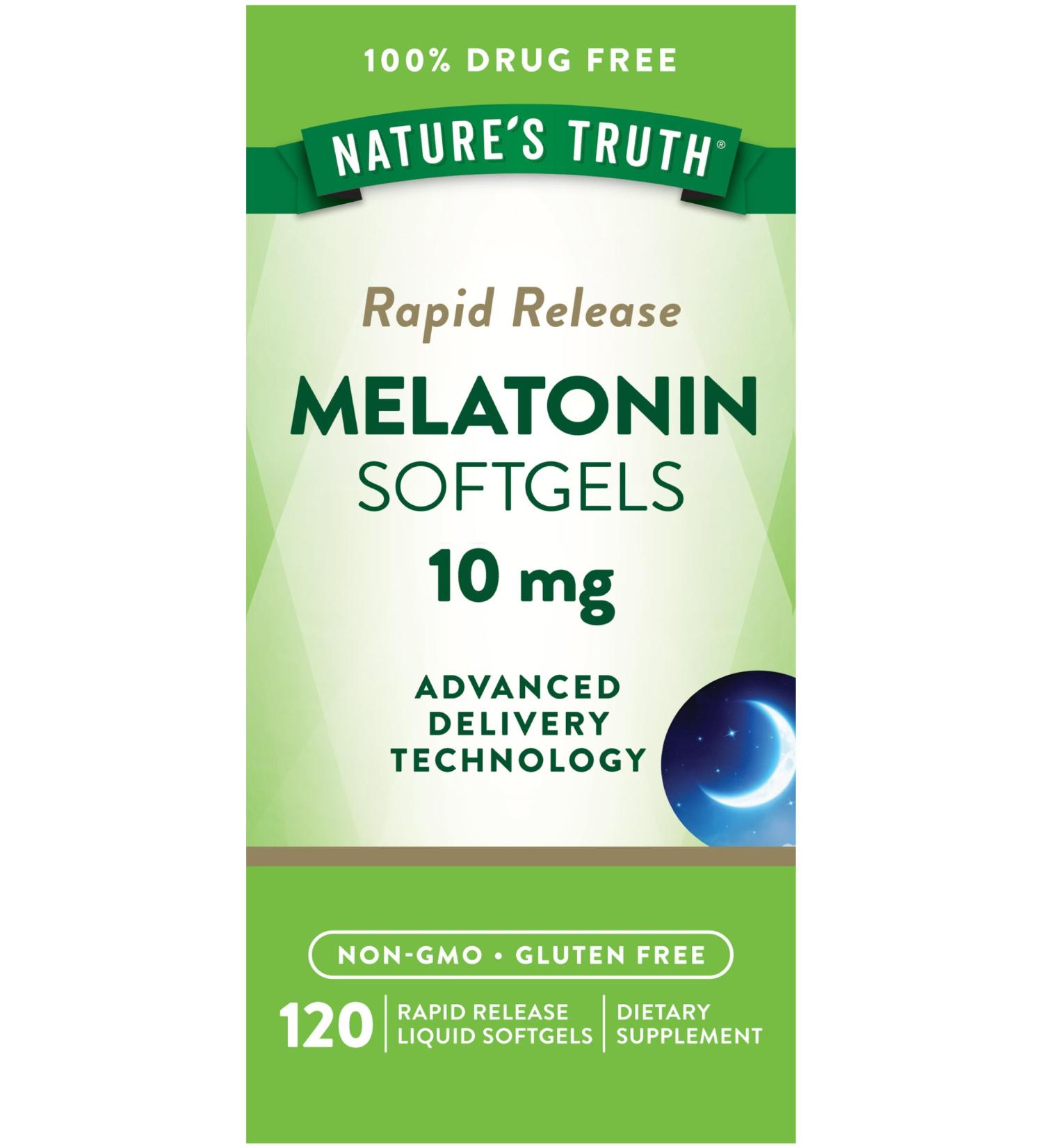 Nature's Truth Melatonin 10mg | Rapid Release Liquid Softgels | 120 Count | Non-GMO & Gluten Free Supplement - Buy Online on GoSupps.com