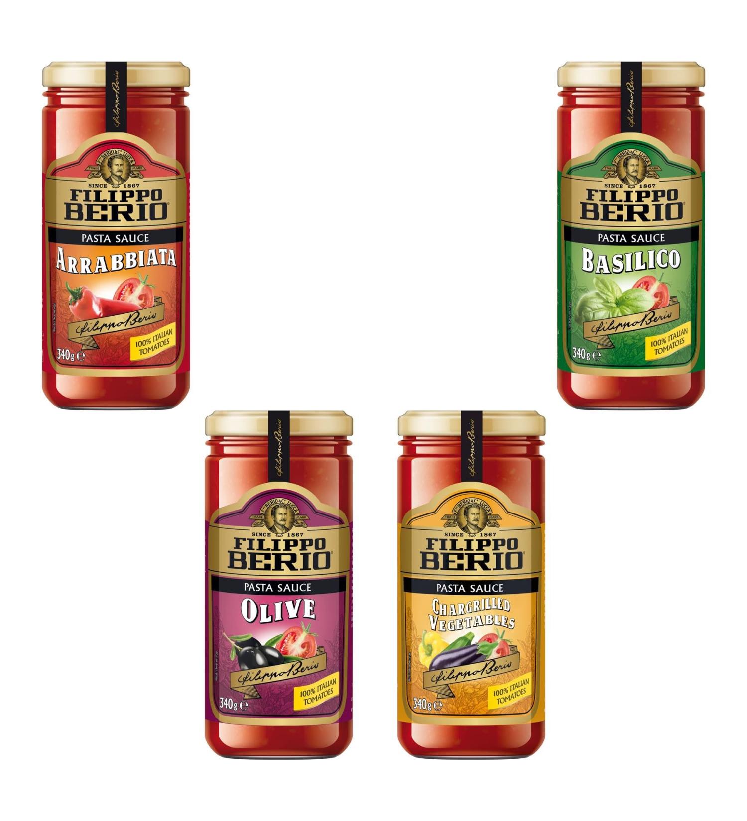 Filippo Berio Pesto Sauce Pick N Mix - Choose From Jar with 4 Flavours | Arrabbiata Basilico Chargrilled Vegetables and Olive Pasta-Sauce Vegan & Vegetarian No Preservatives - Pack of 3 x 340g - Buy Online on GoSupps.com