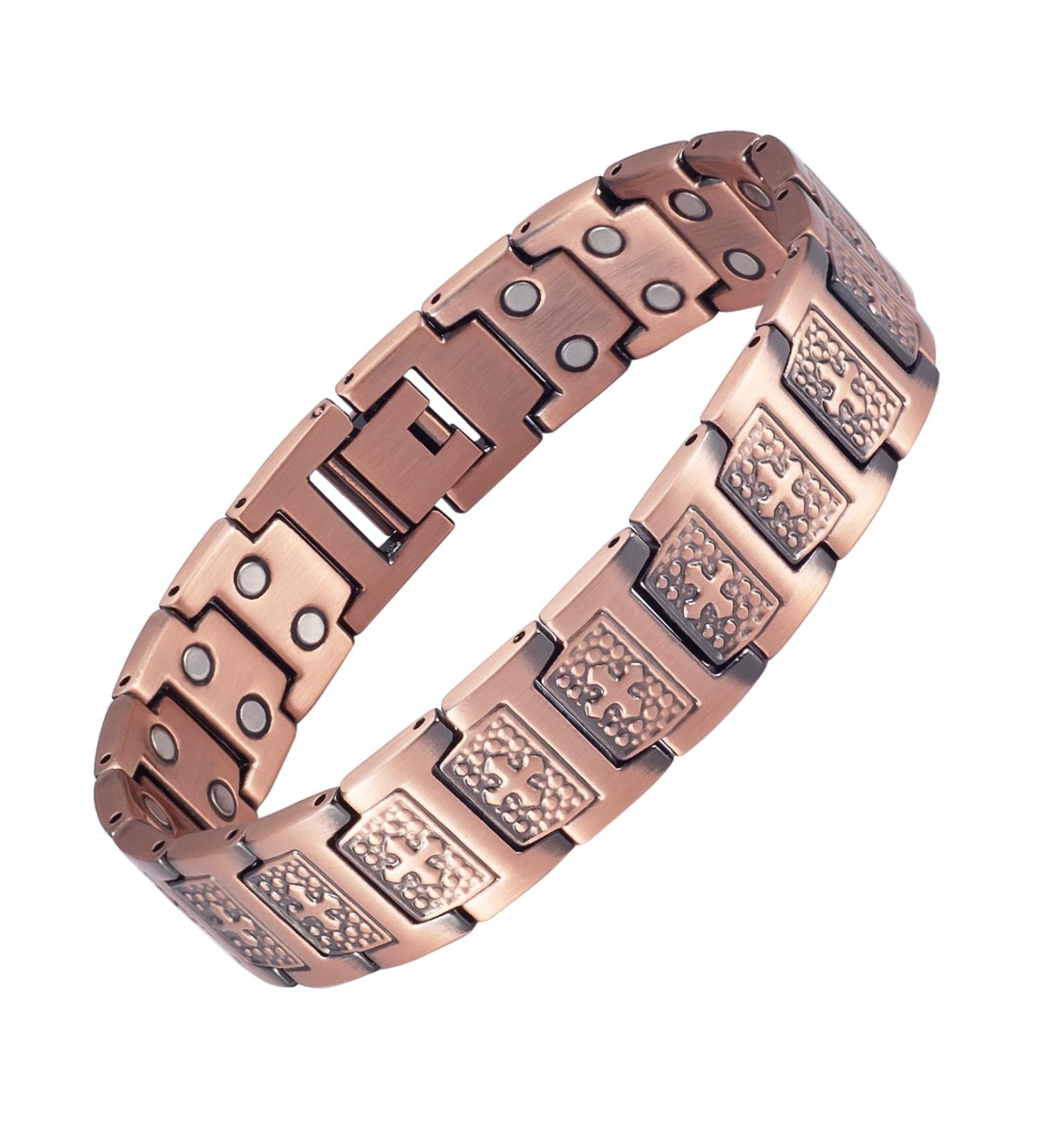 Copper Bracelet for Men - 99.9% Pure Adjustable Cross Christian Magnetic Jewelry | Perfect Gift - Buy Online on GoSupps.com