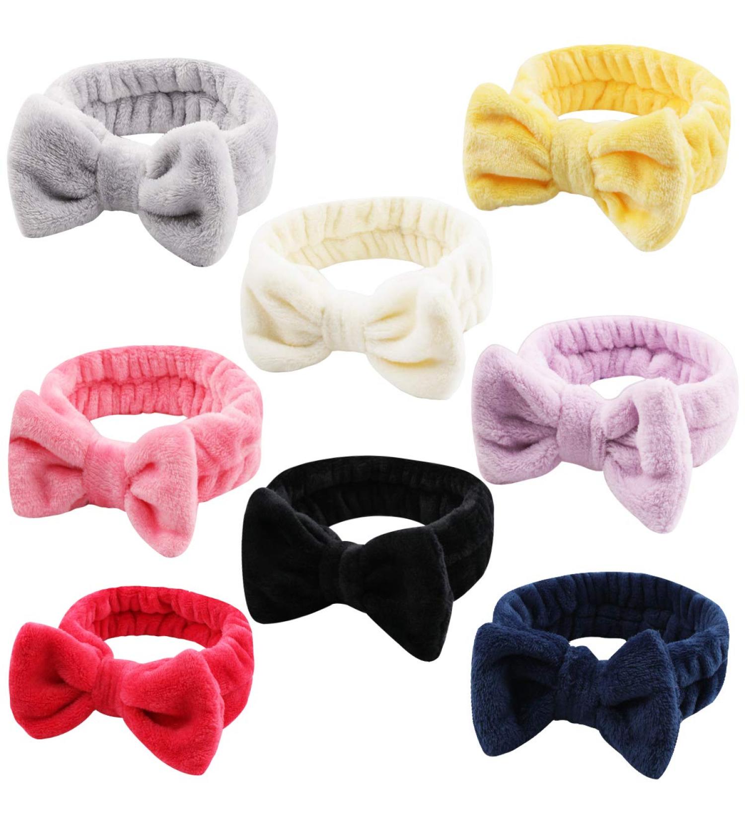 TOBATOBA 8 Pack Soft Bow Spa Headband for Women - Cute Fluffy Headbands for Washing Face and Makeup - Solid Color Head Wraps for Shower, Yoga, Sports - Buy Online on GoSupps.com