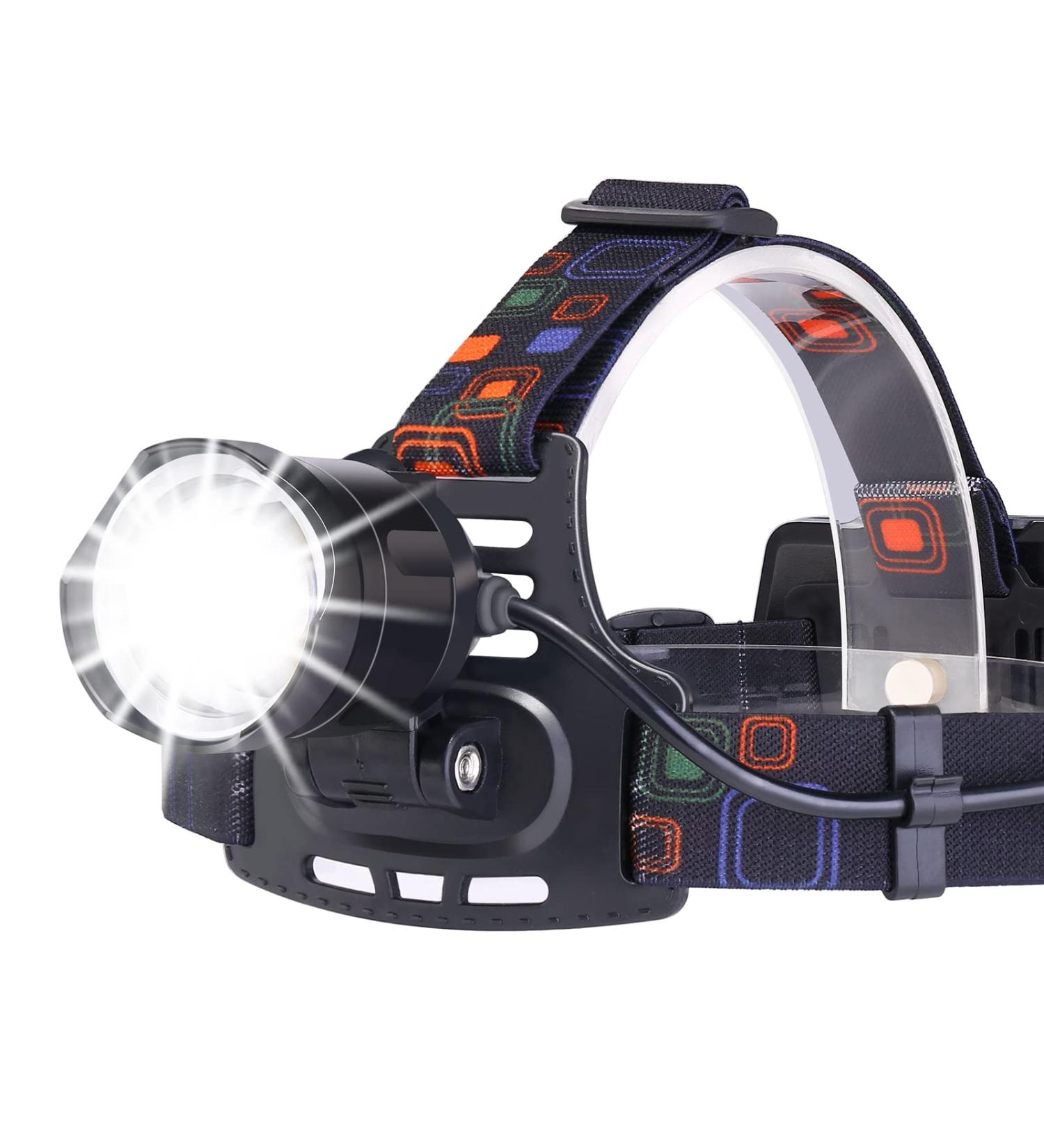 90000 Lumens Rechargeable LED Headlamp with 5 Modes - Adjustable Headband for Fishing, Hiking, Backpacking - Adults & Kids - Buy Online on GoSupps.com