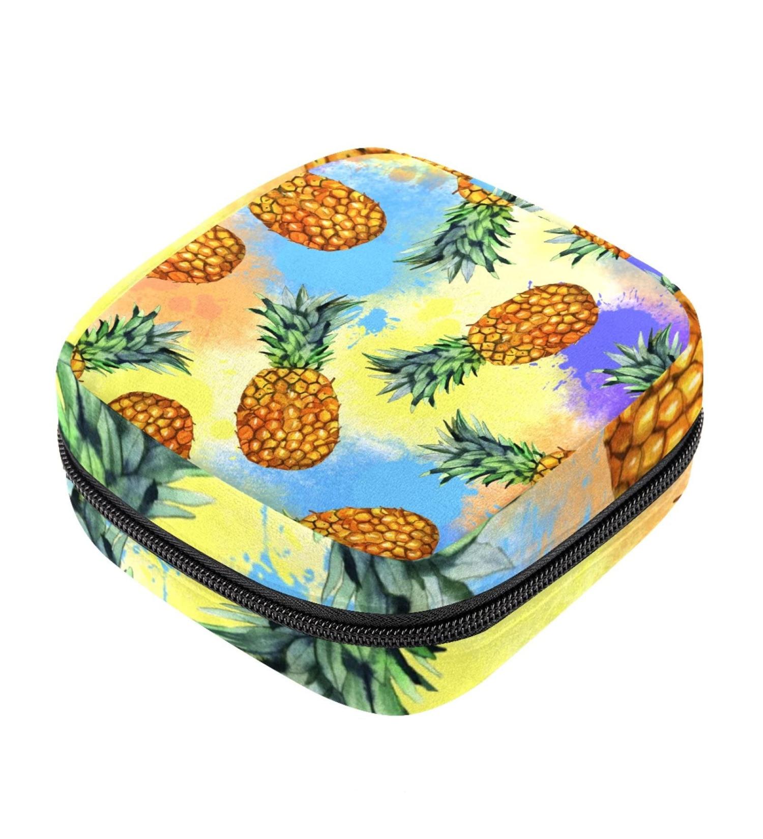 Menstruation Pad Bag with Zipper - Women's Napkin & Tampon Bag in Pineapple Batik Color | Stylish Portable Eco-Friendly - Buy Online on GoSupps.com