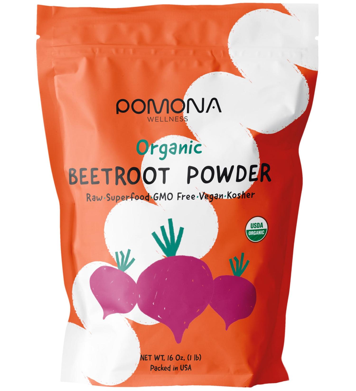 Pomona Wellness Organic Beetroot Powder - Vegan Superfood Non-GMO Nitric Oxide Booster | Raw Beet Pre Workout Powder for Energy & Immune Support - USDA Organic 1 lb Bag - Buy Online on GoSupps.com