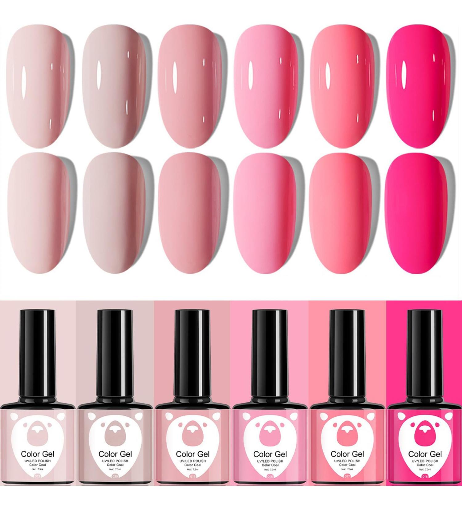 Gel Nail Polish Set Pink Gel Nail Polish 6 Colors French Manicure Gifts UV/LED Soak-Off Spring Shades Light Pink Nude Pink Nail Polish Kit for Women Nail Art Salon DIY At Home - Buy Online on GoSupps.com