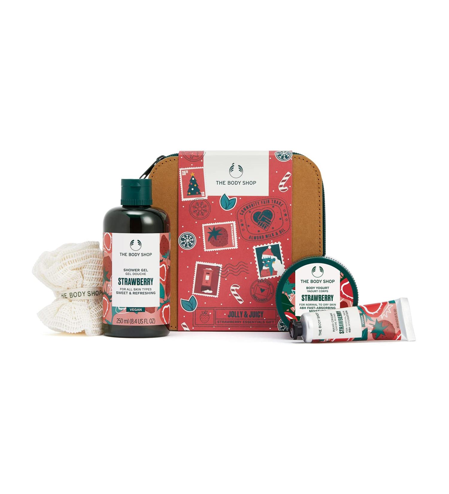 The Body Shop Jolly & Juicy Strawberry Essentials Gift Set - Vegan Body Care - 4 Items - Buy Online on GoSupps.com