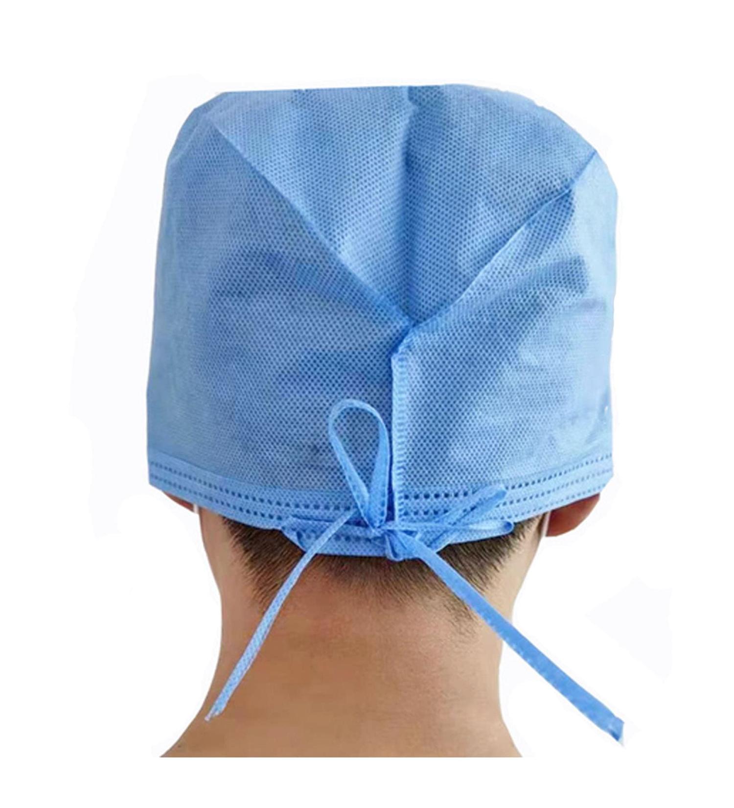 Blue Surgeon Caps Disposable Surgical Head Covers with Ties for Hospital Labs Working Hair Cap Unisize Disposable Hairnets 100