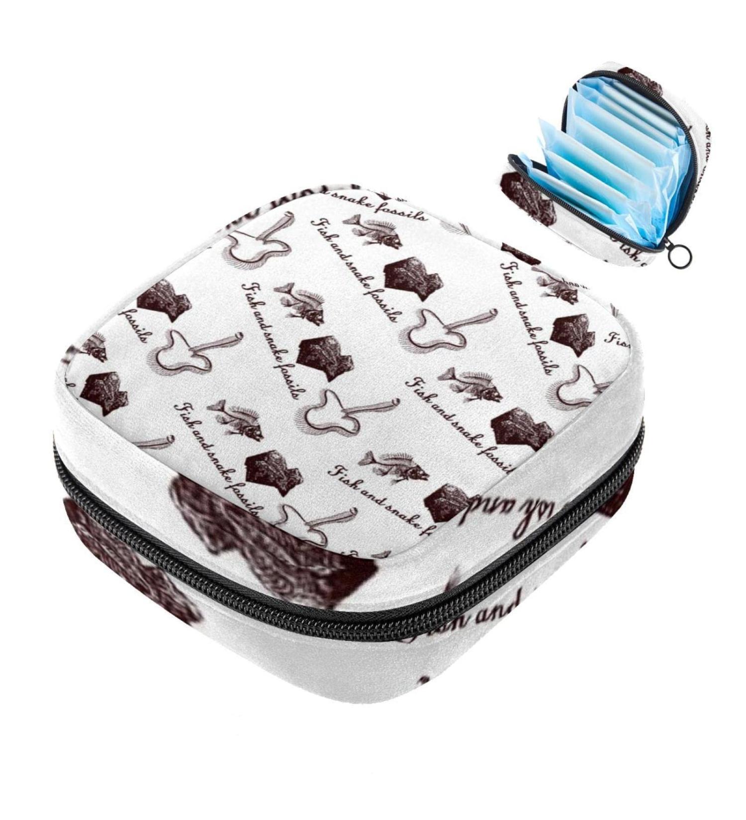 Stylish Menstruation Pad Bag with Zipper - Snake Fish Fossil Pattern | Women's Napkin & Tampon Collector Bag - Buy Online on GoSupps.com