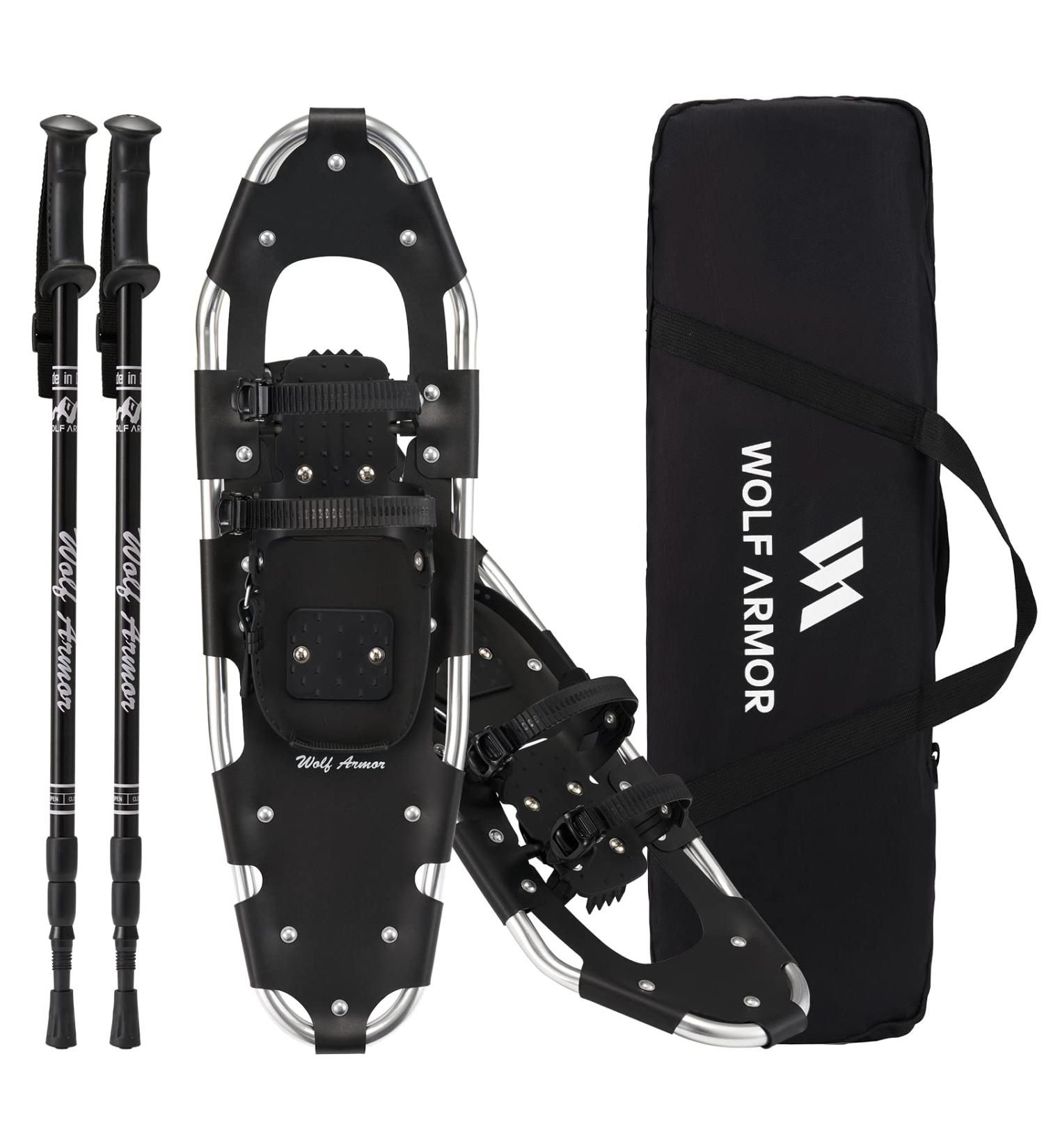 WOLF ARMOR Lightweight Terrain Snowshoes with Trekking Poles - Fully Adjustable Bindings - Includes Carrying Tote Bag - Easy to Wear - Available in Sizes 21-30 - Ideal for Men, Women, and Youth (180-250lbs) - Buy Online on GoSupps.com