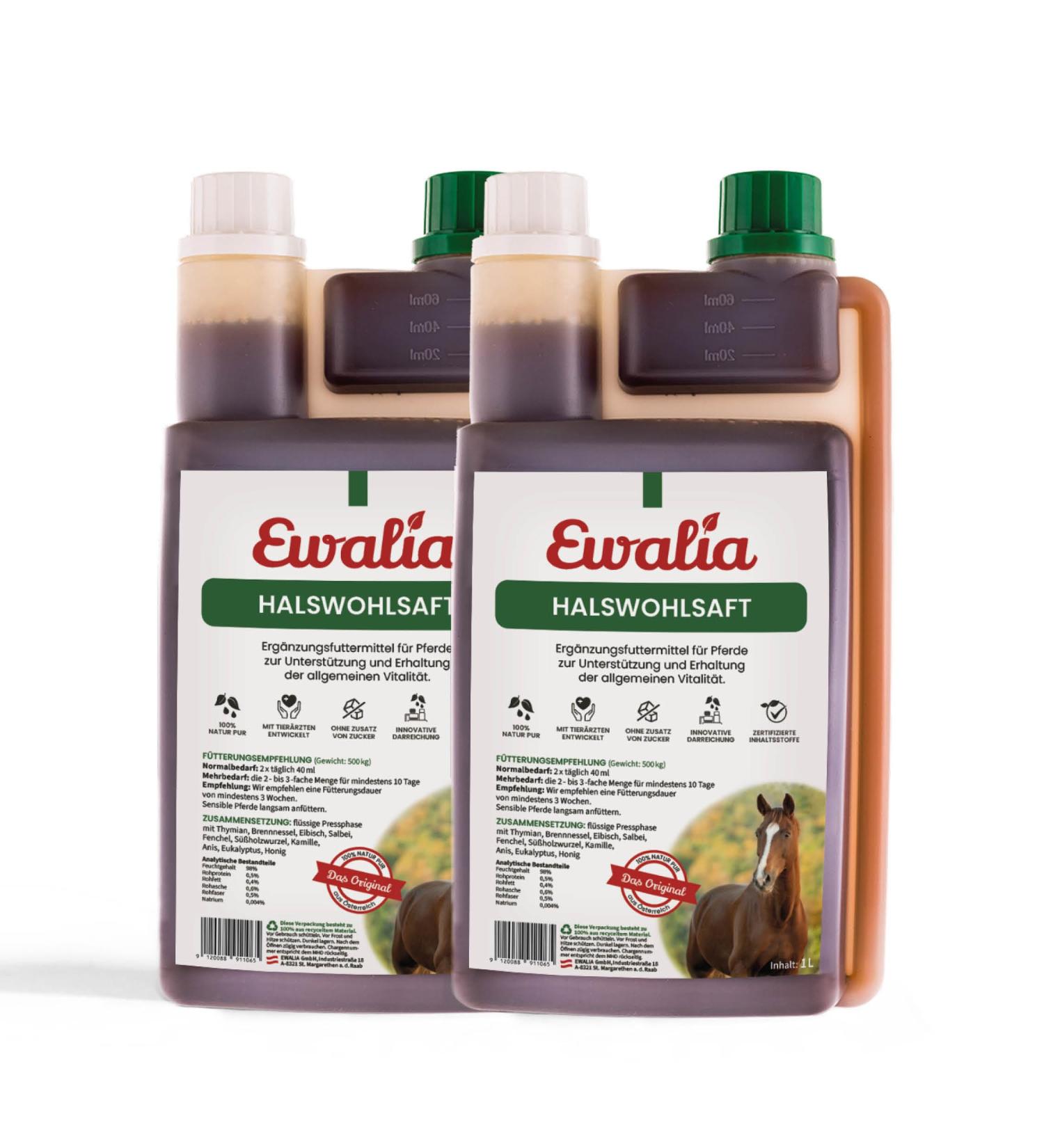 Ewalia Cervical Juice - Soothing Food Supplement for Horses - Promotes General Well-being - Natural Herbal Formula for Vitality - Developed with Veterinarians - 2 x 1 L - Buy Online on GoSupps.com