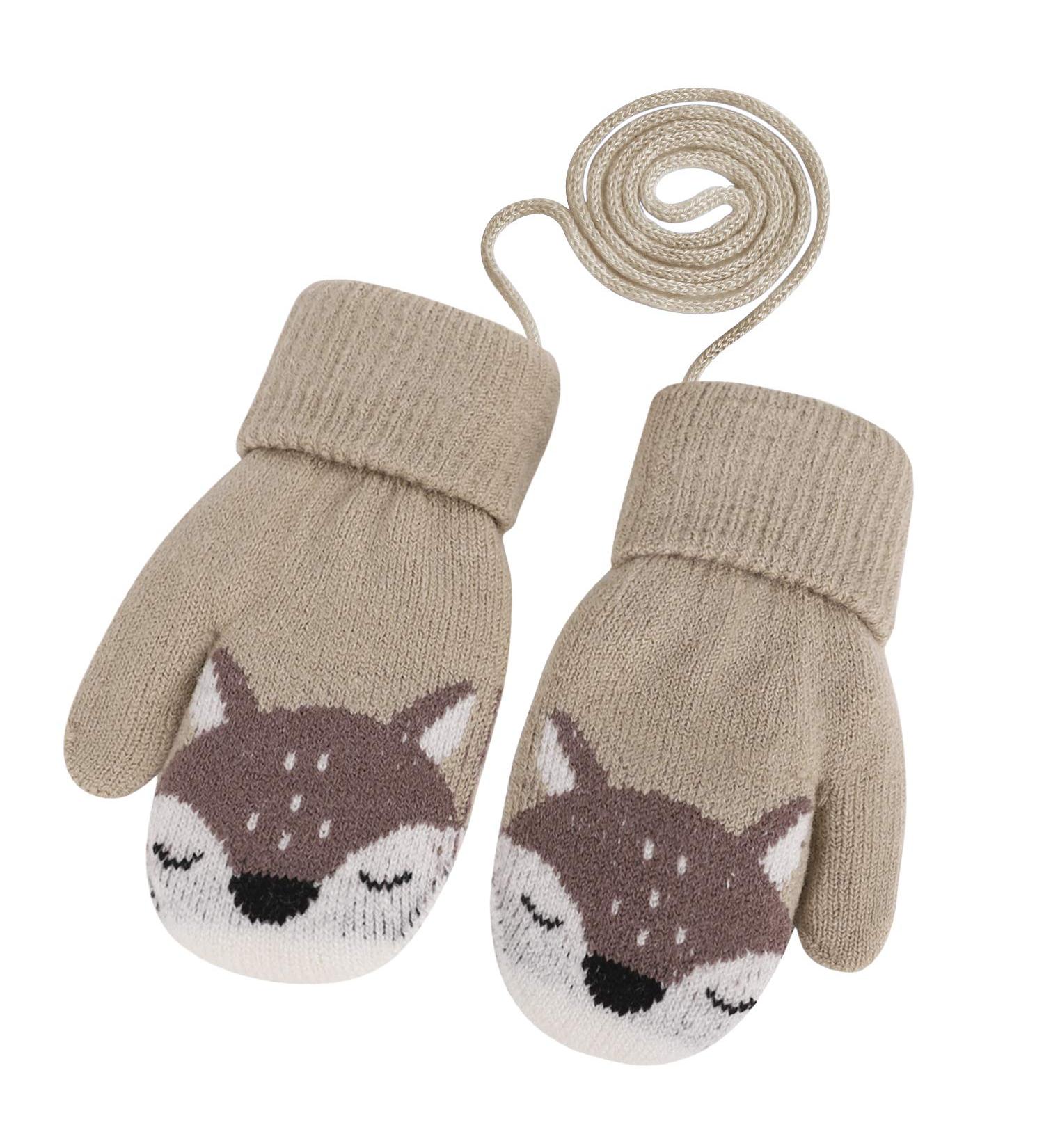 Baby Toddler Fox Knitted Magic Mittens with Furry Lining - Light Brown (1-3 Years) - Buy Online on GoSupps.com