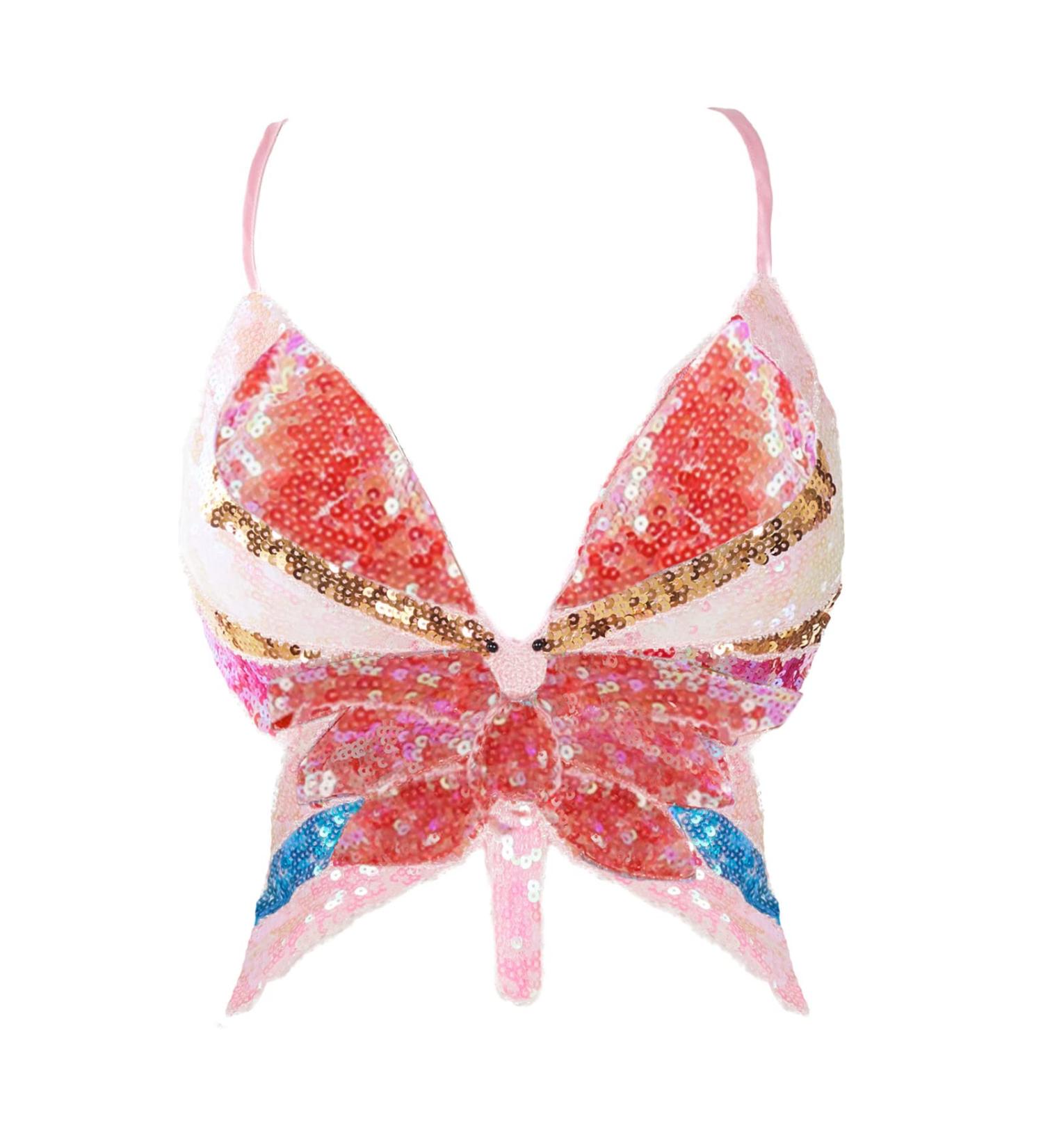 Yivilhor Women's Glitter Sequin Butterfly Crop Top - Pink | Rave & Belly Dance Sparkly Tank - Buy Online on GoSupps.com