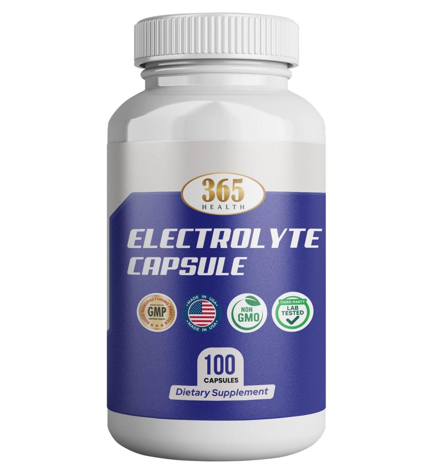 365 Health Electrolyte Capsules 100 Count Dietary Supplement for High Sodium Diets Non-GMO (500mg Sodium - 100mg Potassium) - Buy Online on GoSupps.com