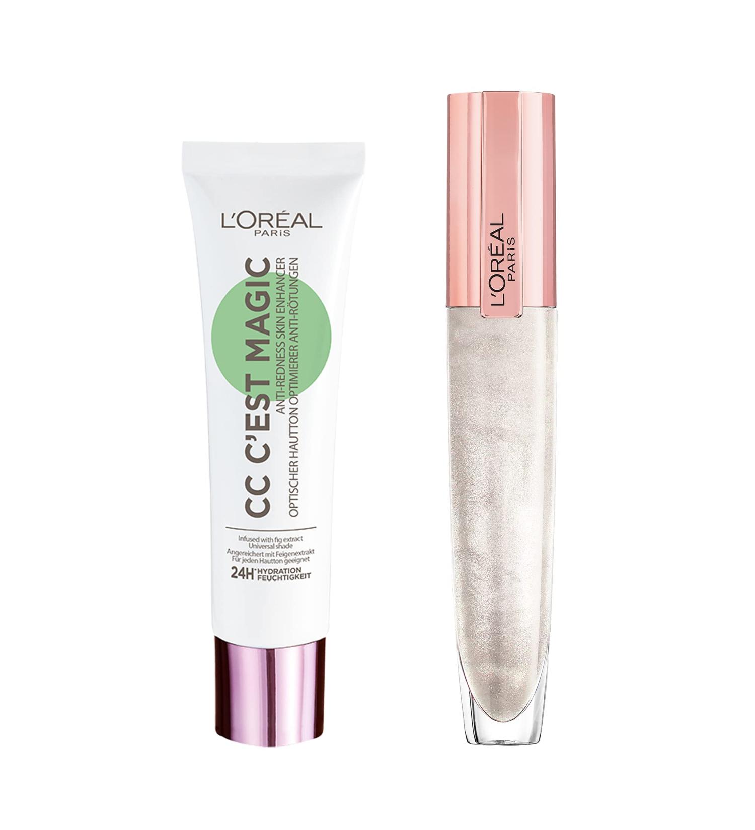 L'Or al Paris C est Magic Anti-Redness CC Cream and Glow Paradise Plumping and Hydrating Lip Gloss with Hyaluronic Acid and a Collagen Complex for a Fresh Clean Makeup Look CC Cream & Gloss - Buy Online on GoSupps.com