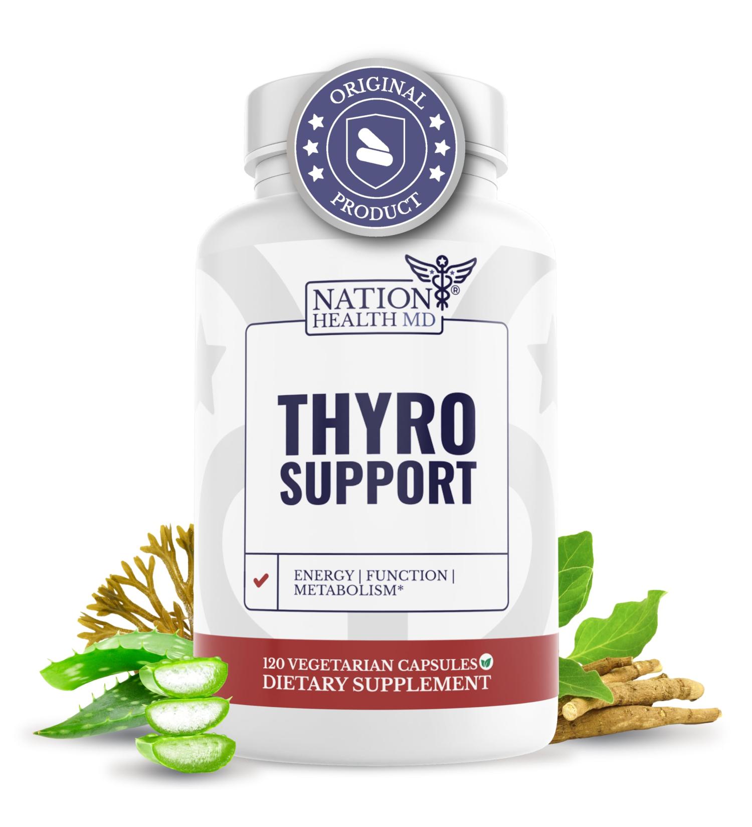 NATION HEALTH MD Thyro Support - Thyroid Supplement with Selenium, Bladderwrack & Zinc - Thyroid Health for Women & Men - Vegan, Non GMO, Gluten Free - 120 Capsules - Buy Online on GoSupps.com